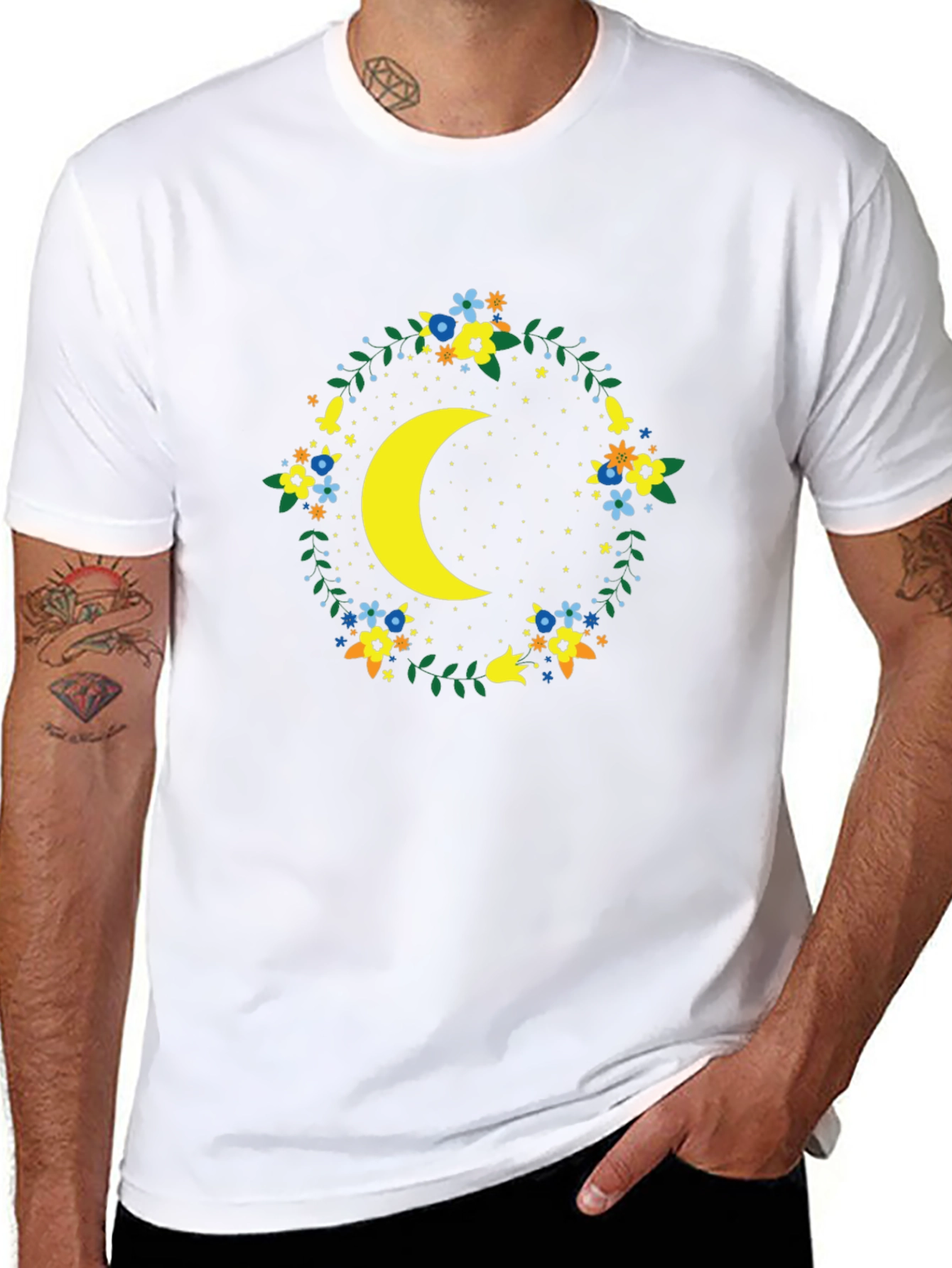 Black Floral Crescent Moon Graphic Tee - Black view 8