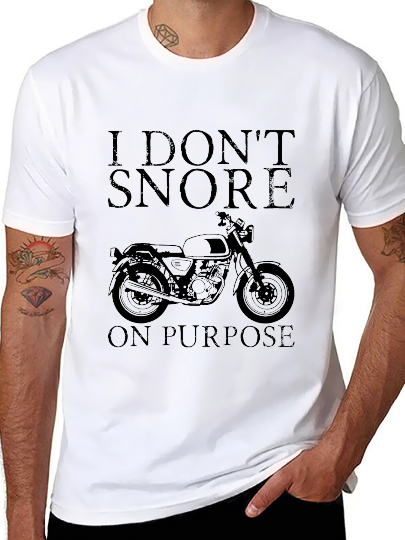 Black I Don't Snore On Purpose Motorcycle Graphic T-Shirt view 8