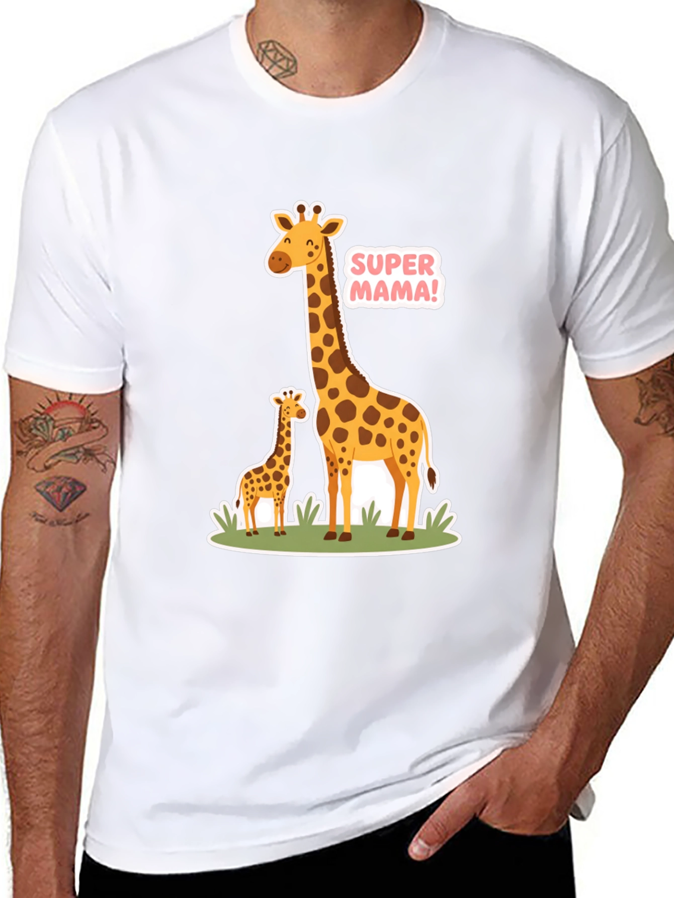 Black Super Mama Giraffe T-Shirt - Black Cotton Tee view 8