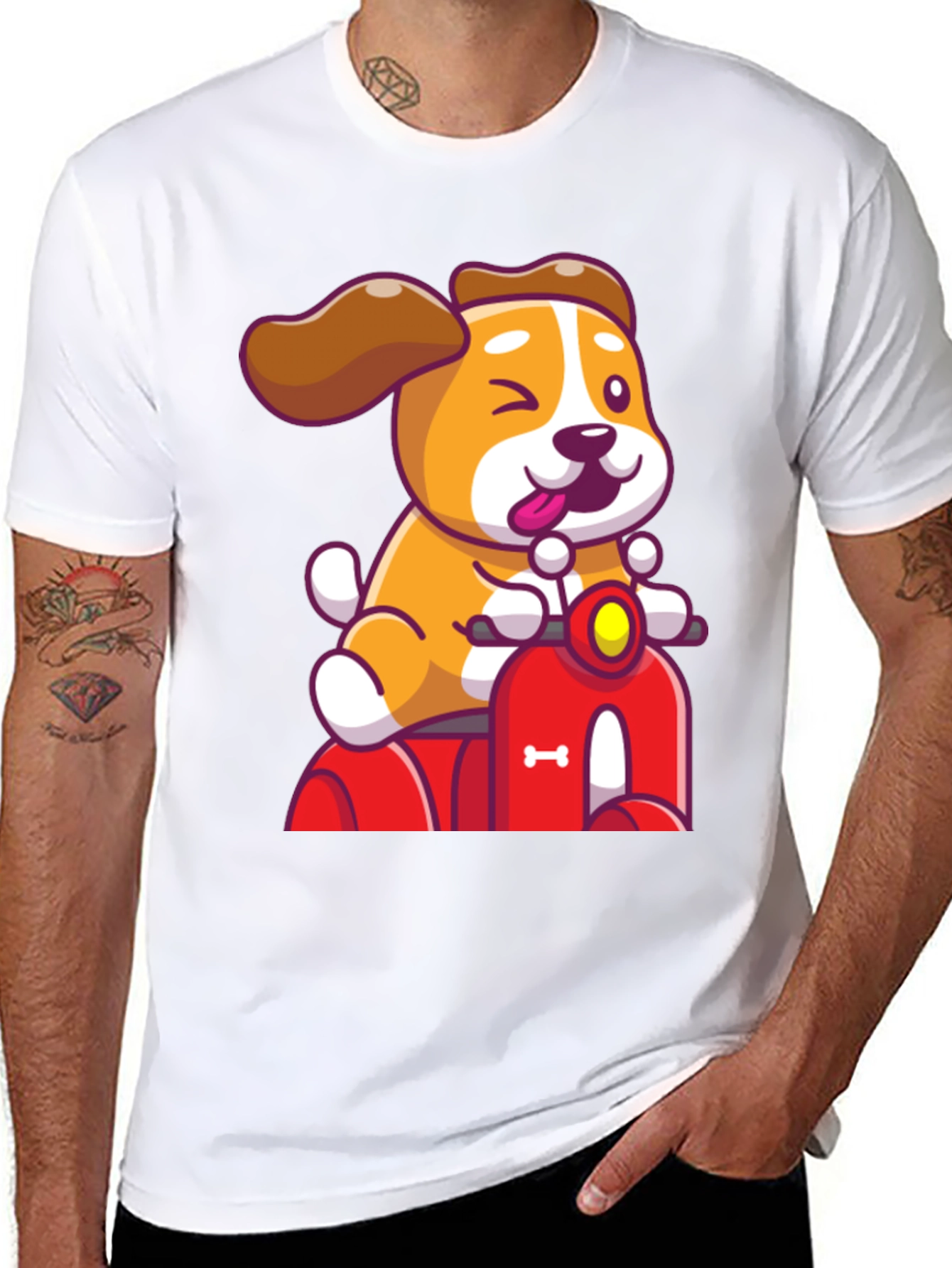 Dog Riding Scooter Graphic T-Shirt - 8