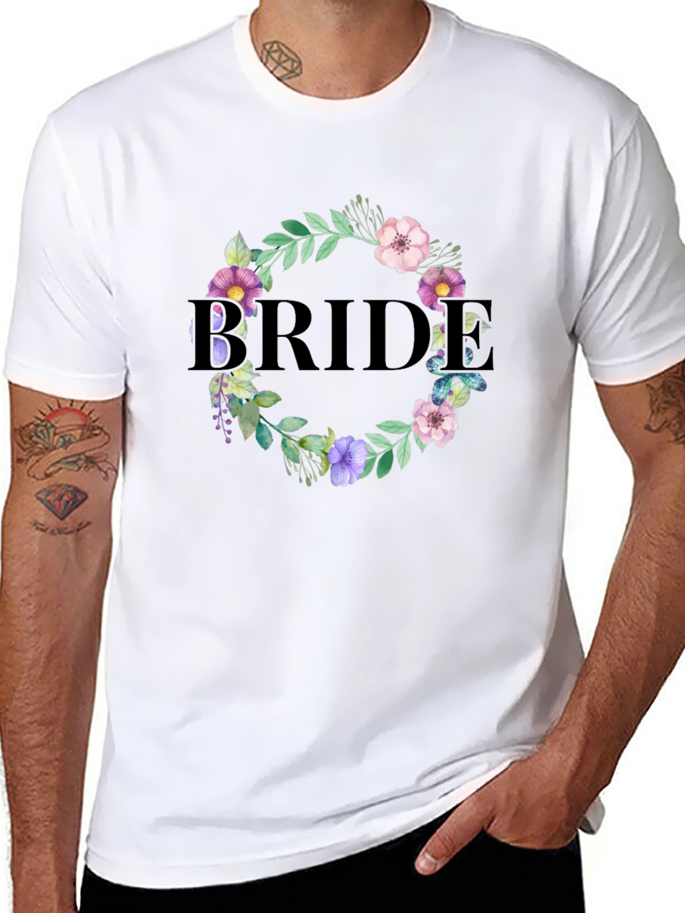 Black Bride Floral Wreath Graphic T-Shirt view 8