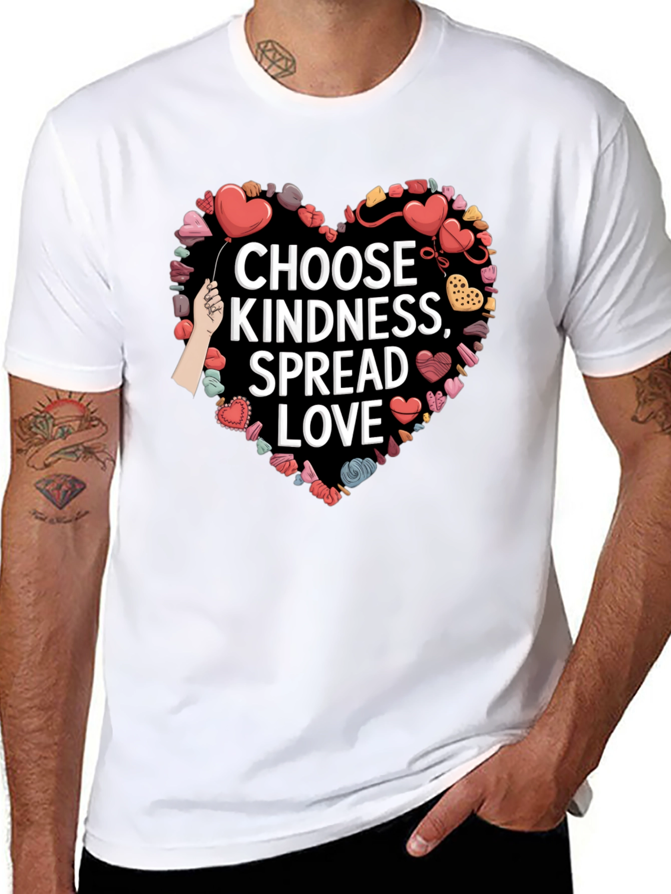 Black Choose Kindness, Spread Love - Heart Graphic Tee view 8