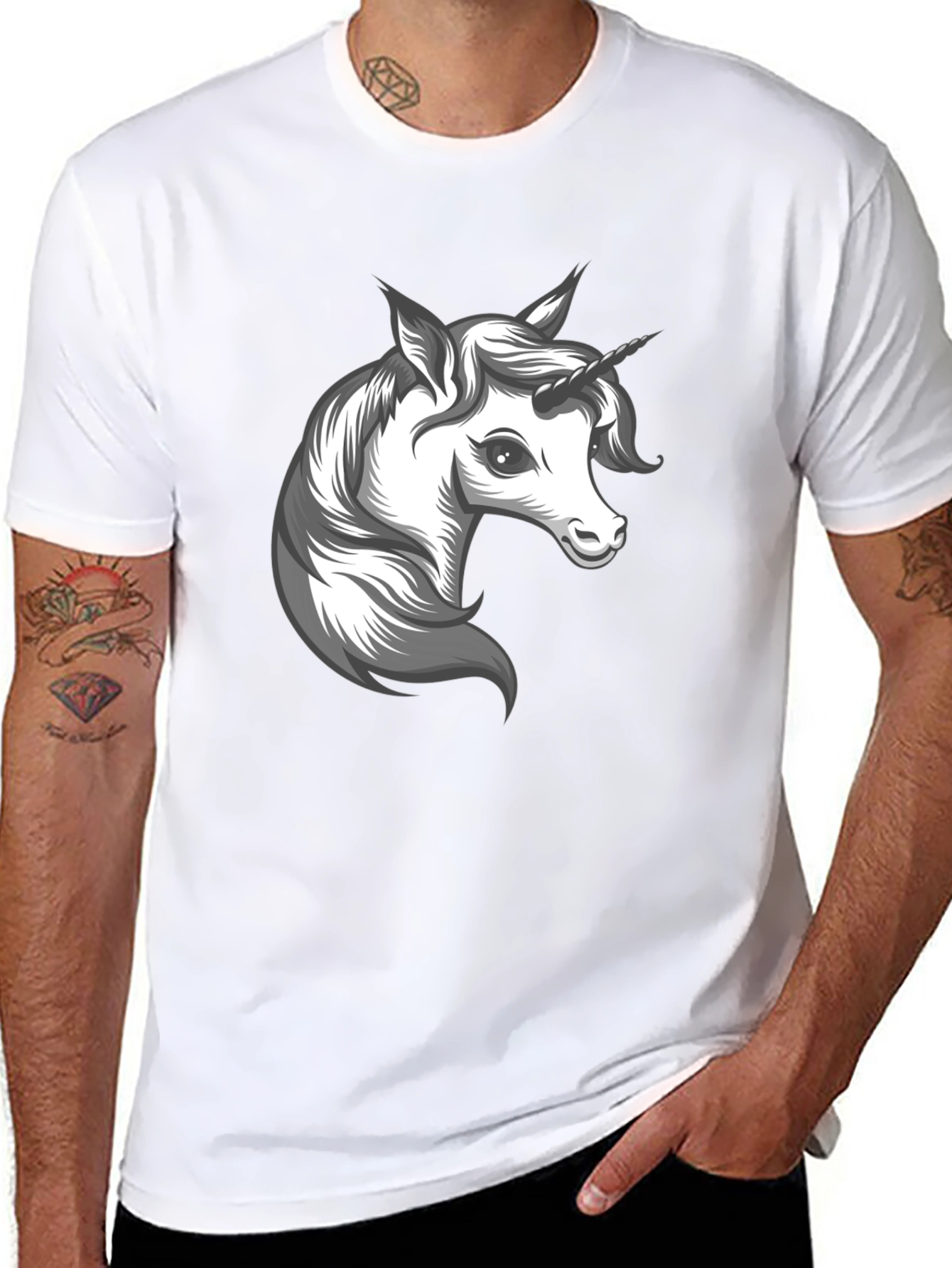 Black Unicorn Graphic Black T-Shirt - Fantasy Men's Tee view 8