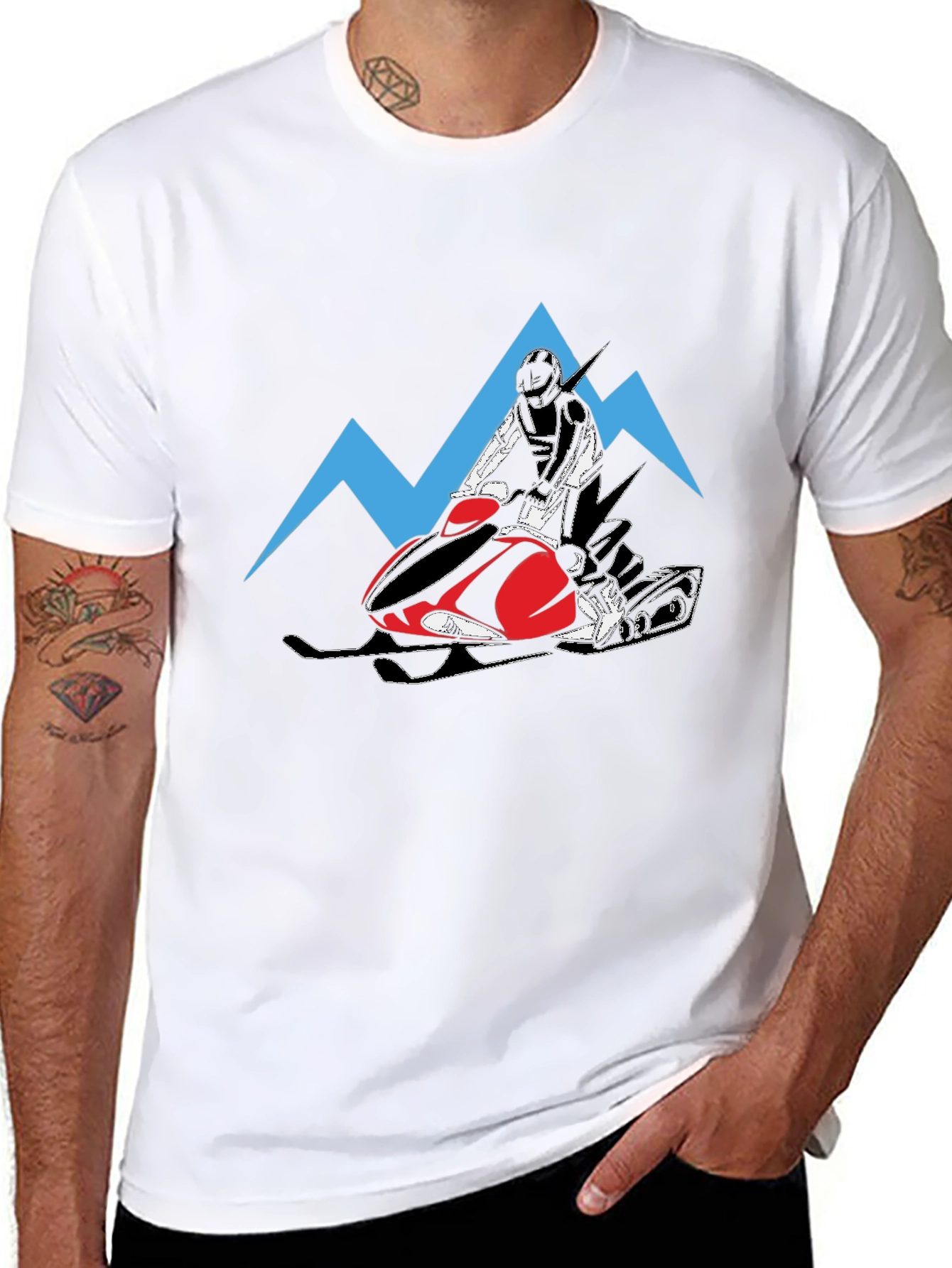 Black Snowmobile Rider Graphic Tee - Black Cotton T-Shirt view 8