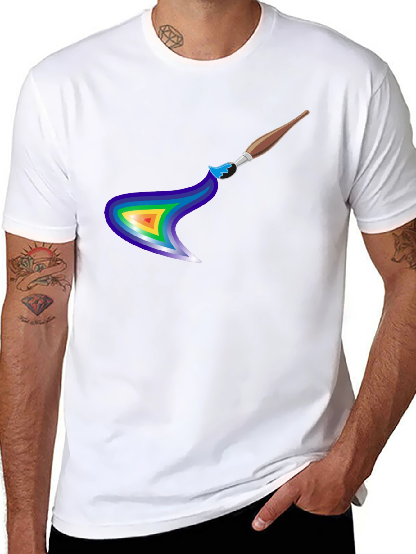 Black Rainbow Paintbrush Design T-Shirt view 8