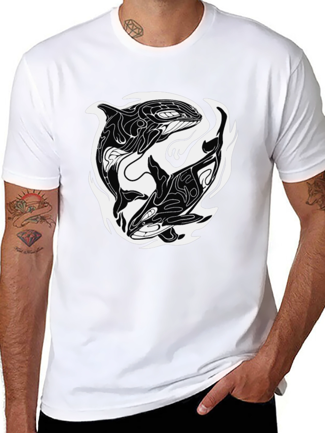 Black Orca Yin Yang Graphic Tee - Black Cotton Blend view 8