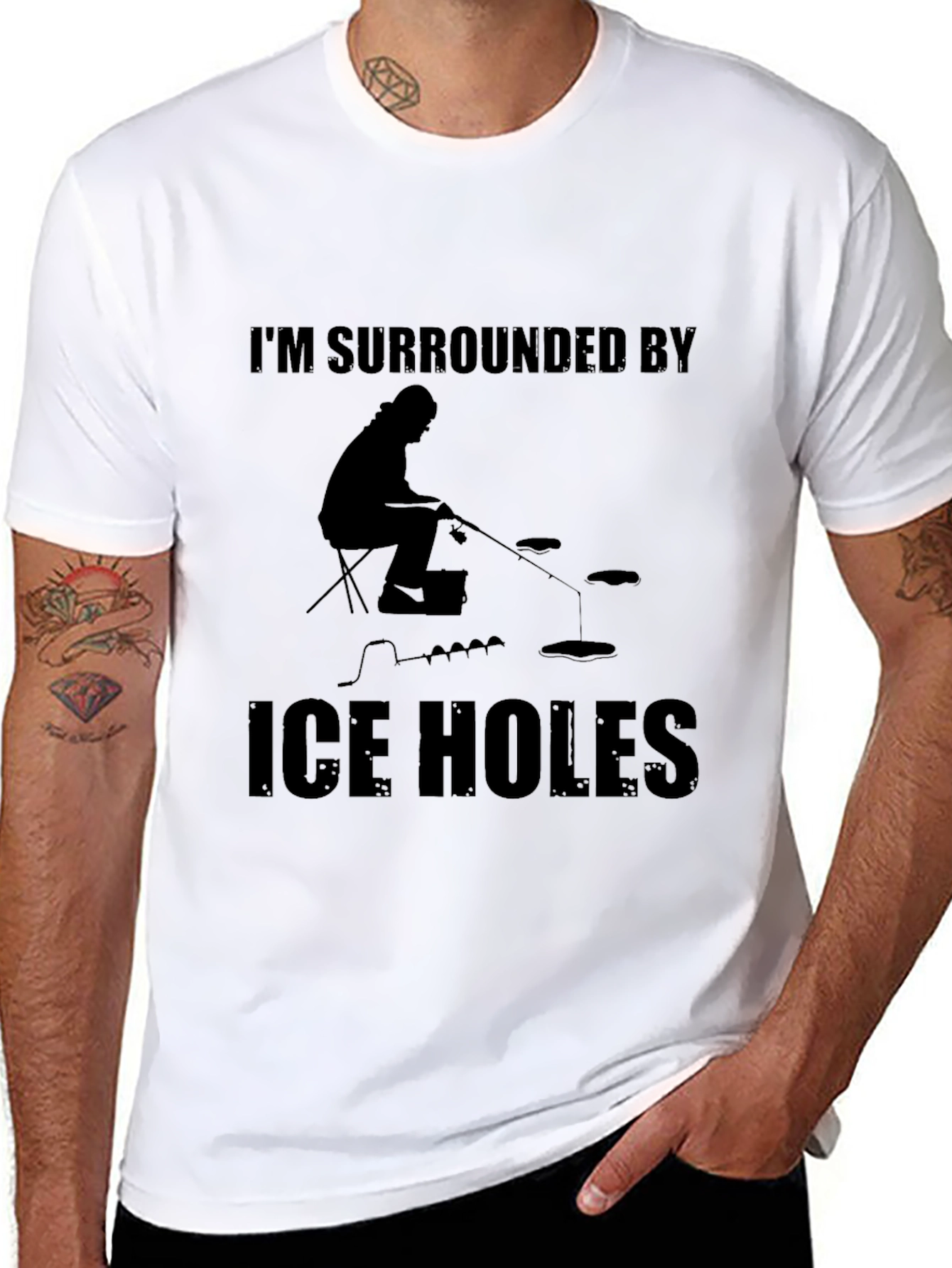 Black I'm Surrounded by Ice Holes Black T-Shirt view 8