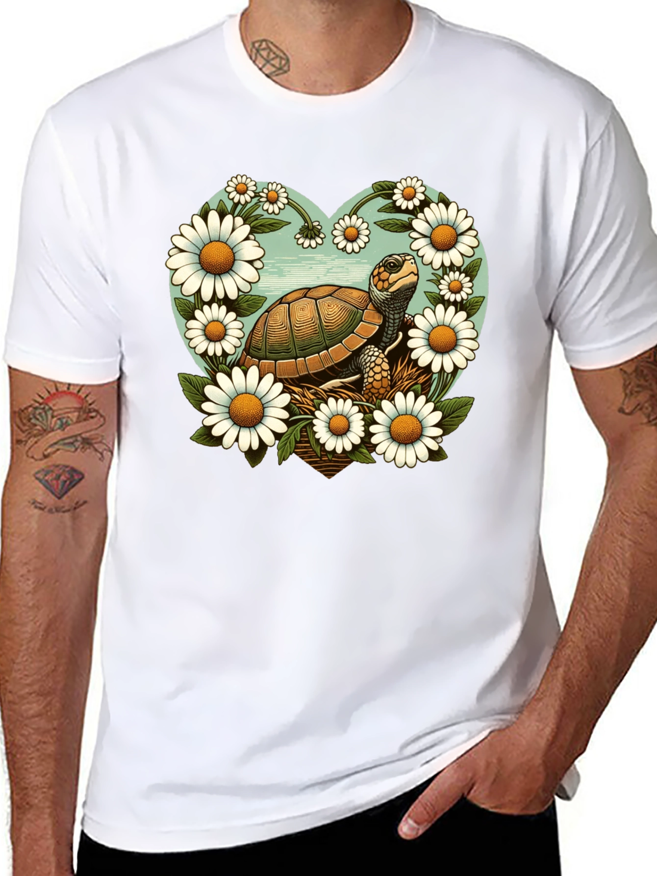 Black Turtle and Daisy Graphic Tee - Black view 8