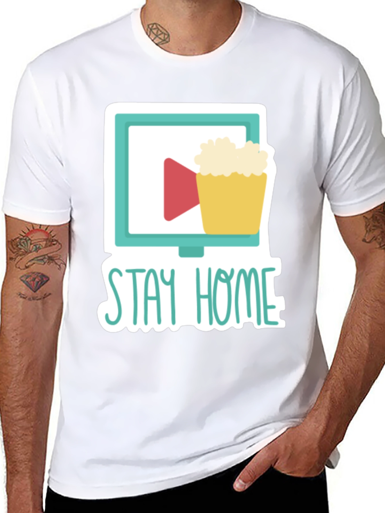 Black Stay Home Movie Night T-Shirt view 8