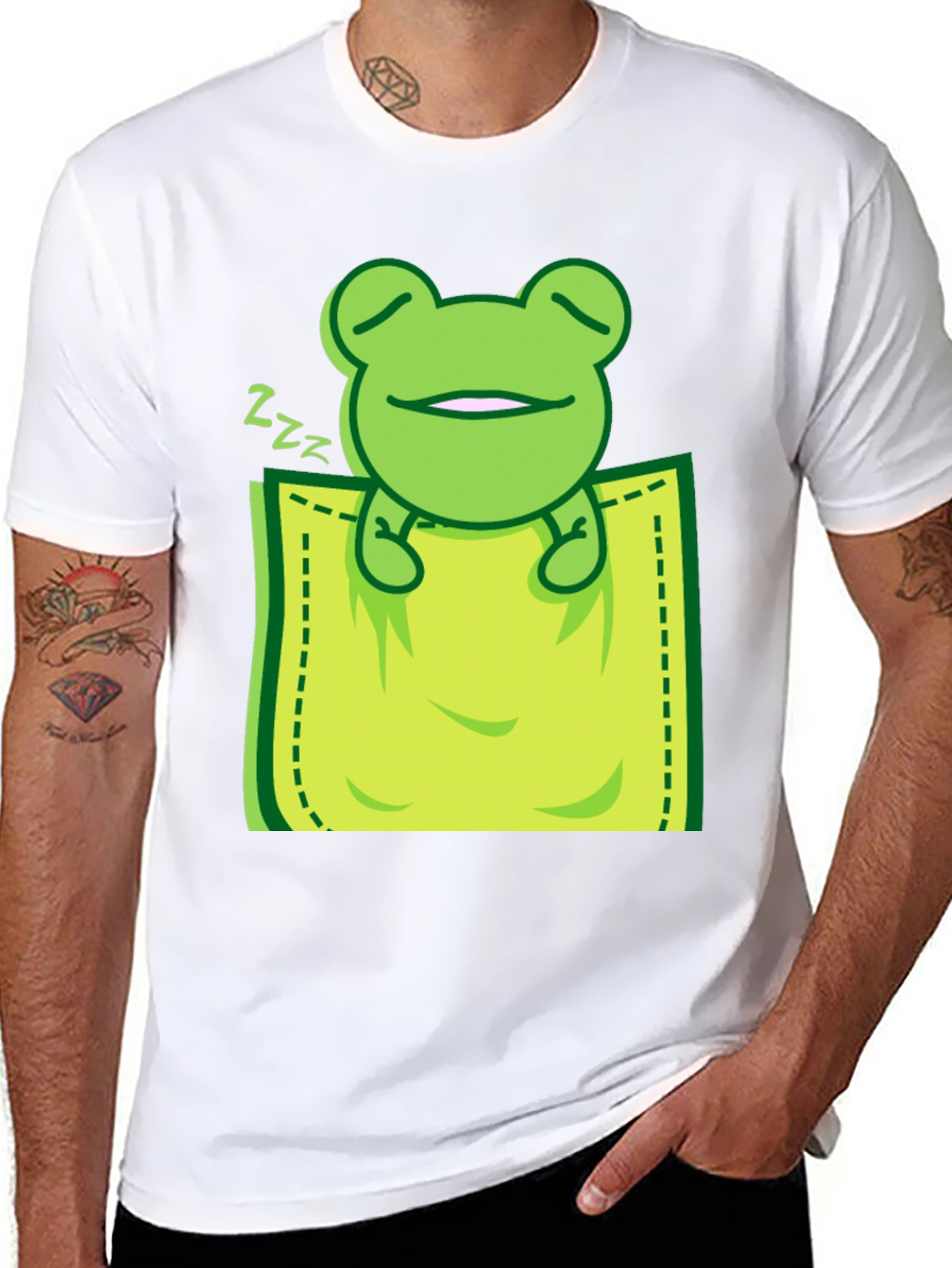Black Sleeping Frog Pocket T-Shirt - Cute & Comfy view 8