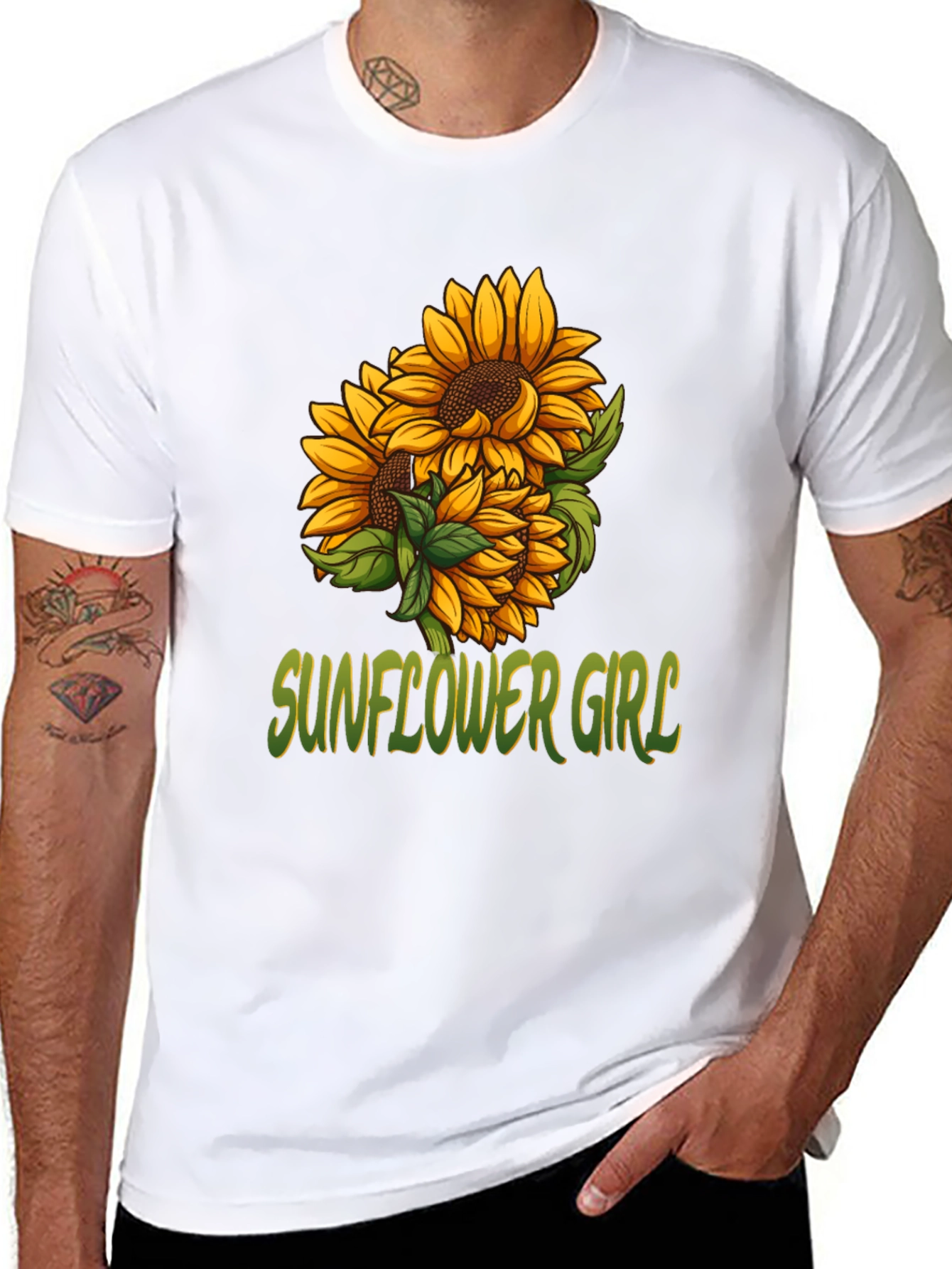 Sunflower Girl Graphic Tee - Black Cotton Casual T-Shirt - 8