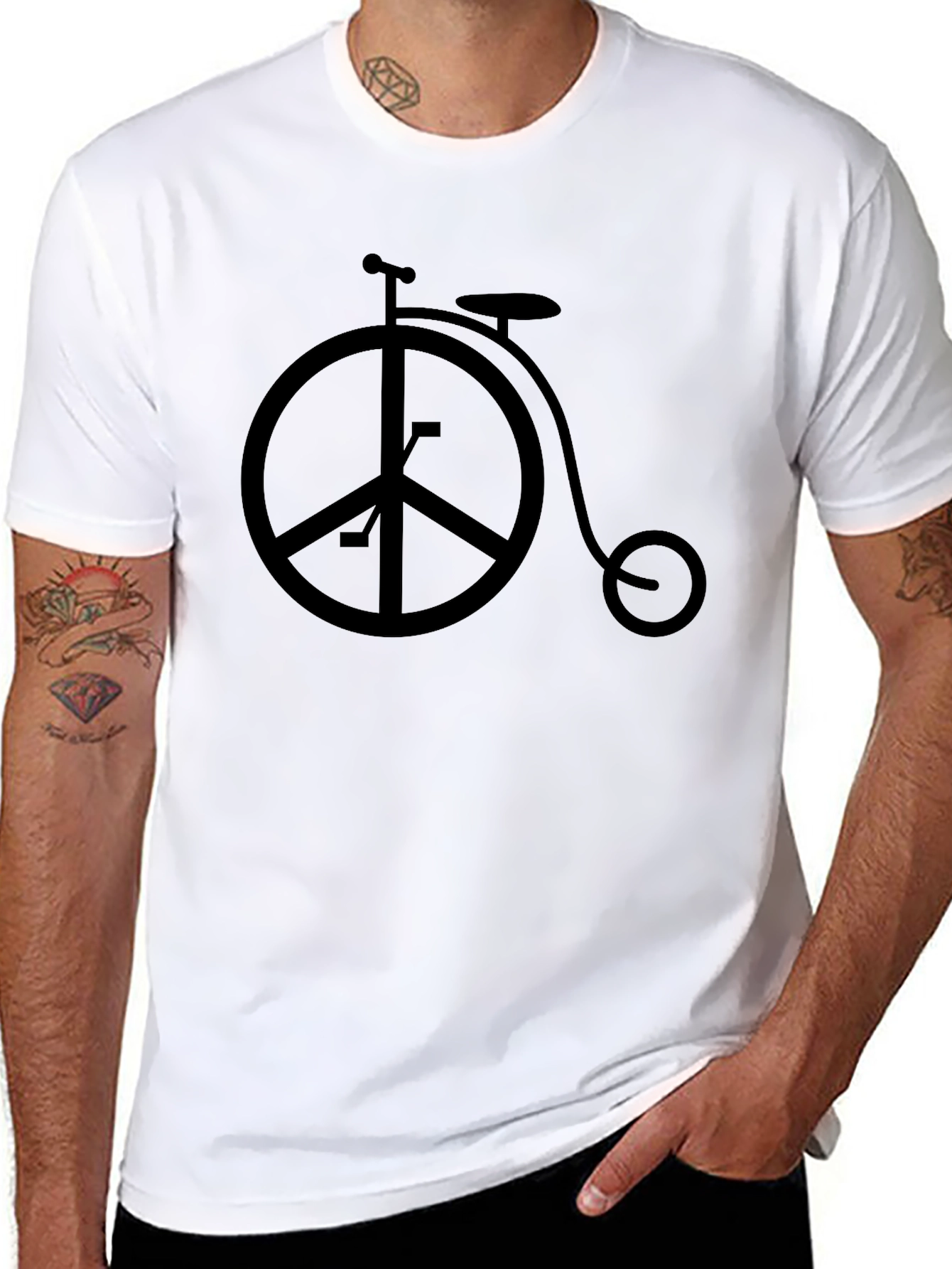 Black Peace Sign Bicycle Graphic Tee - Black view 8