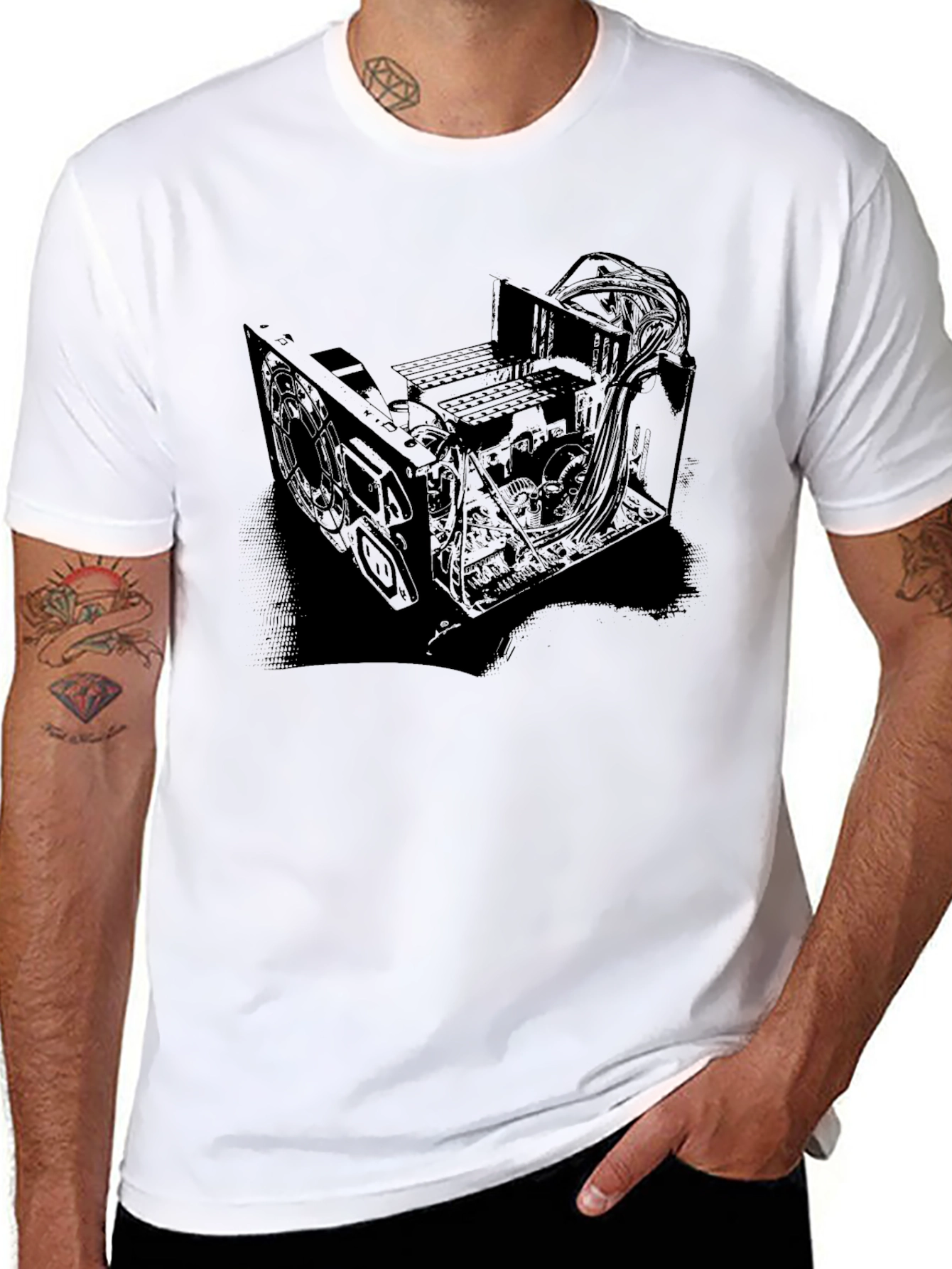 Black Black T-Shirt with Computer Hardware Design view 8