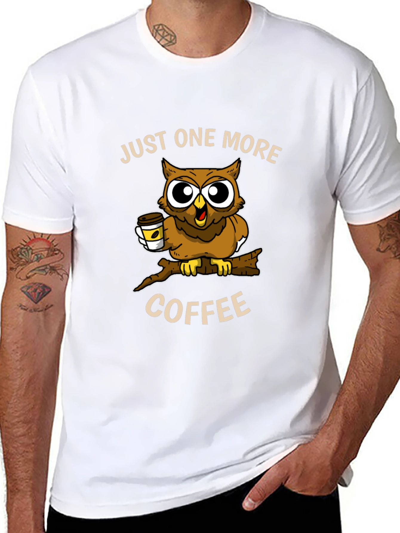 Black Just One More Coffee Owl T-Shirt view 8