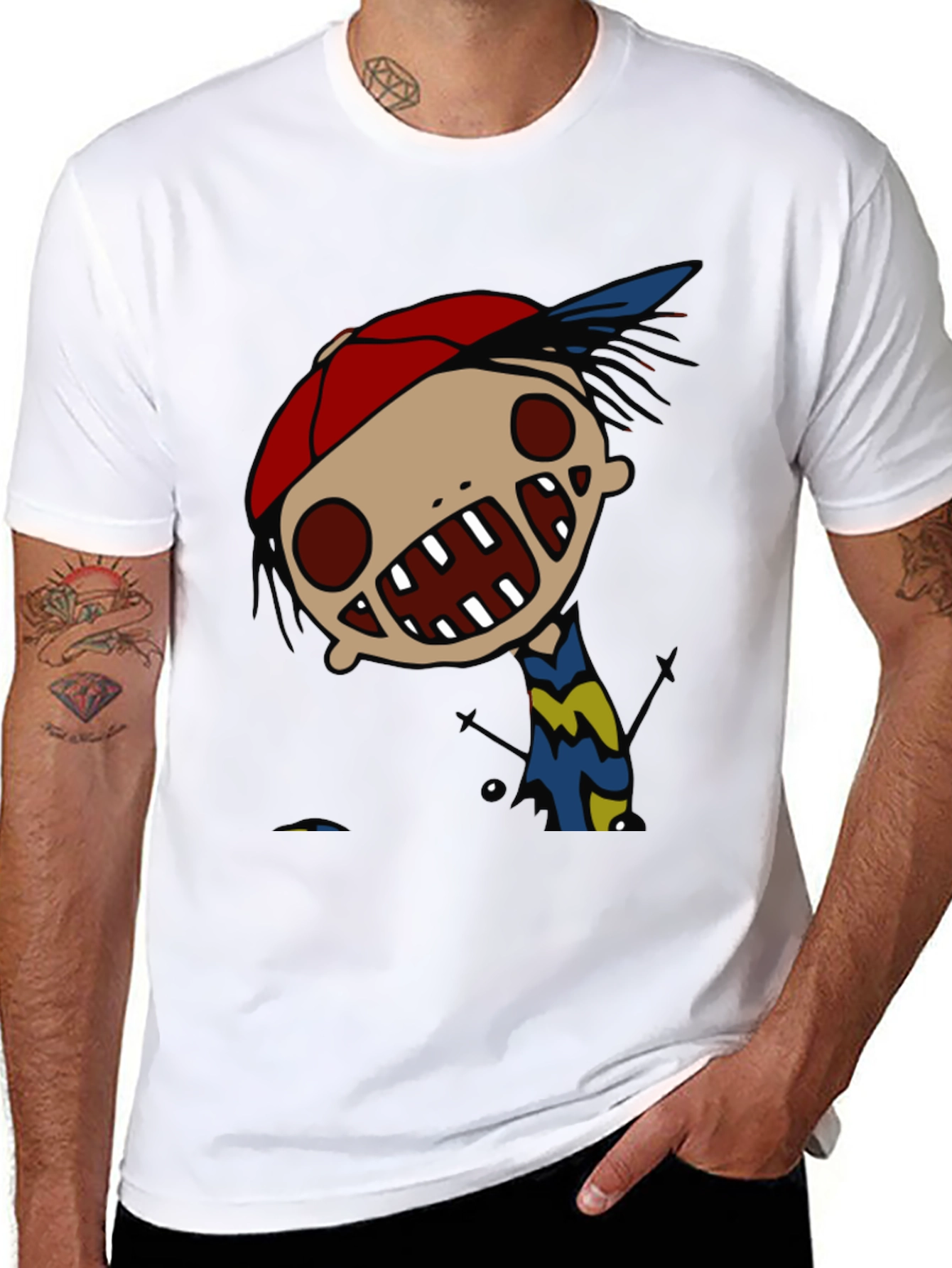 Black Cartoon Character Graphic Tee - Quirky Black T-Shirt view 8