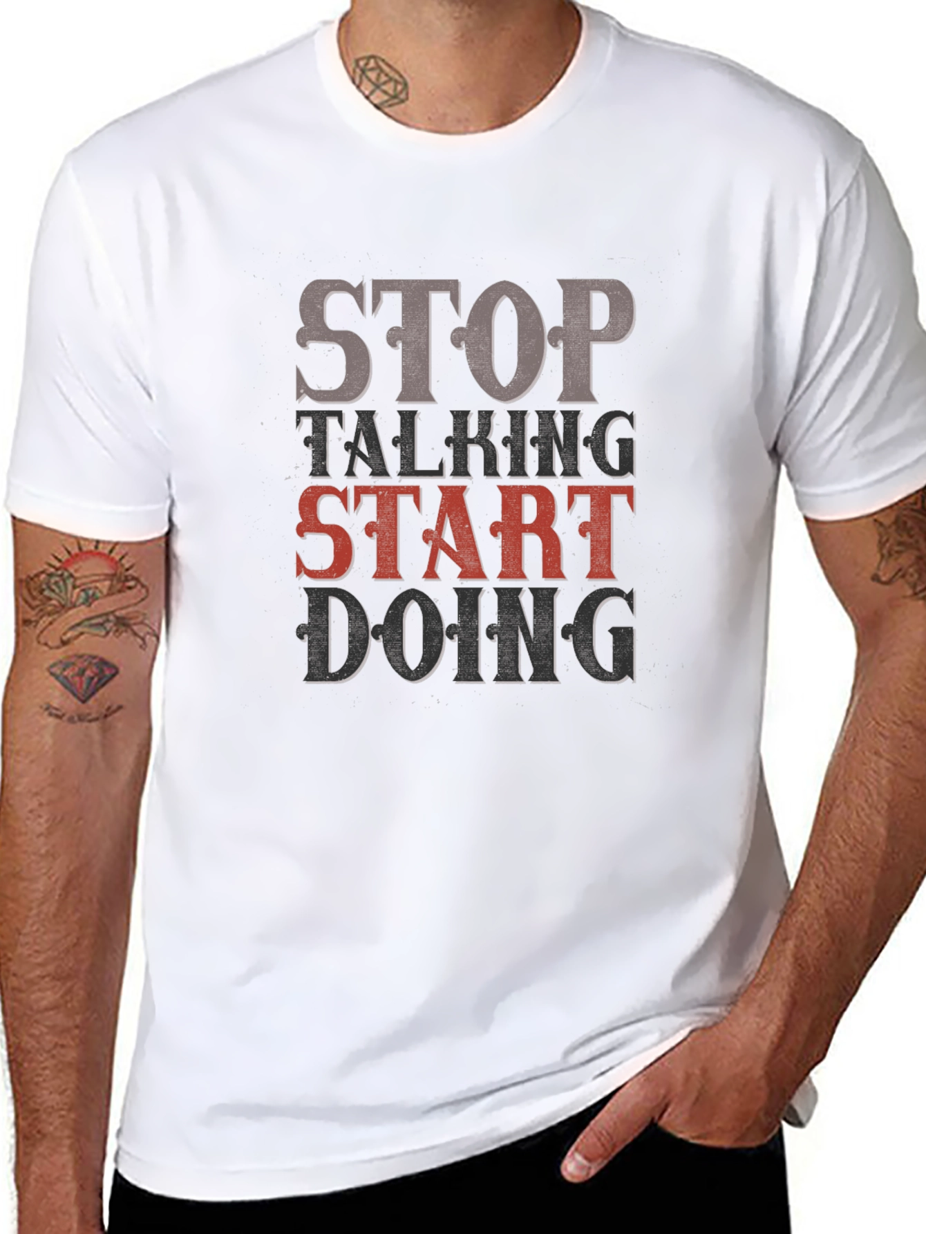 Black Stop Talking, Start Doing Graphic Tee view 8