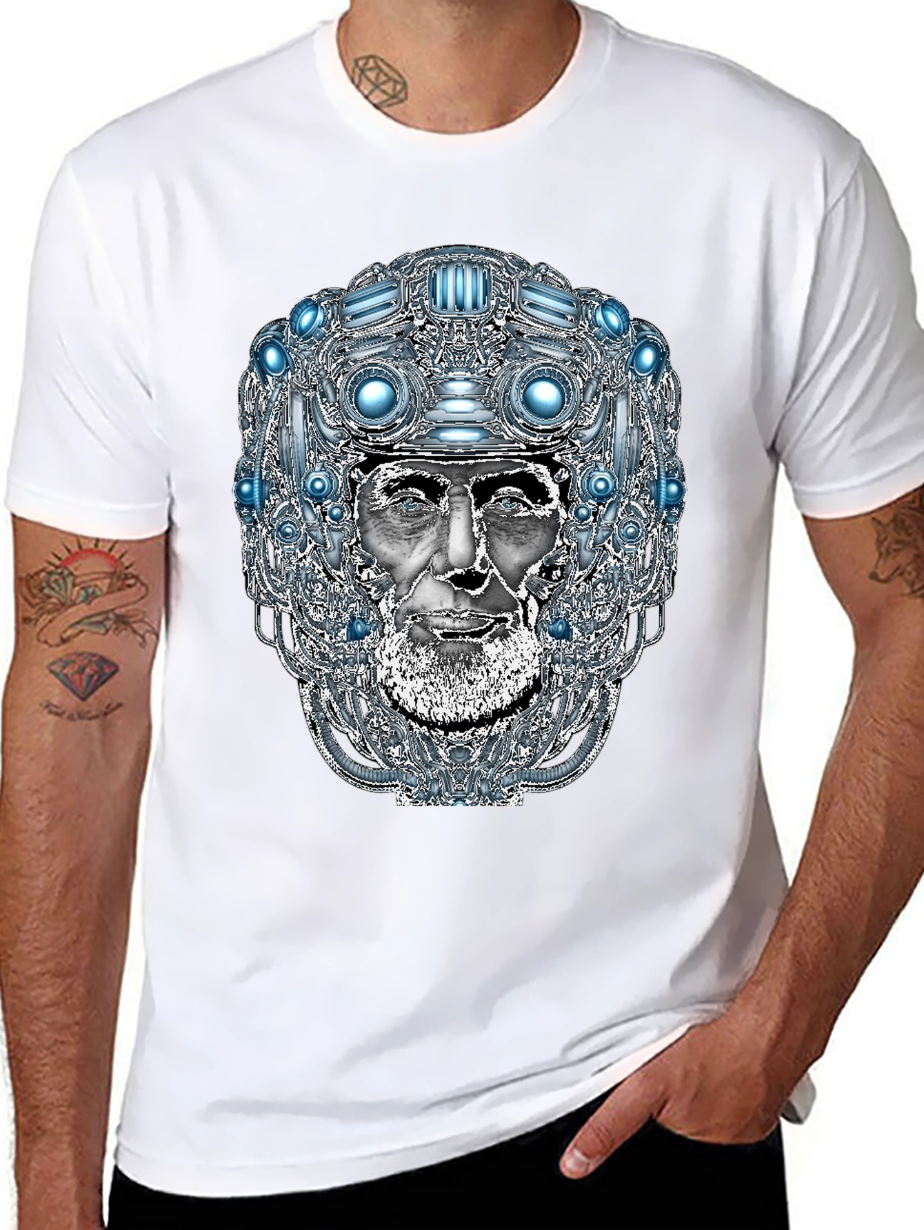 Black Futuristic Old Man Graphic T-Shirt view 8