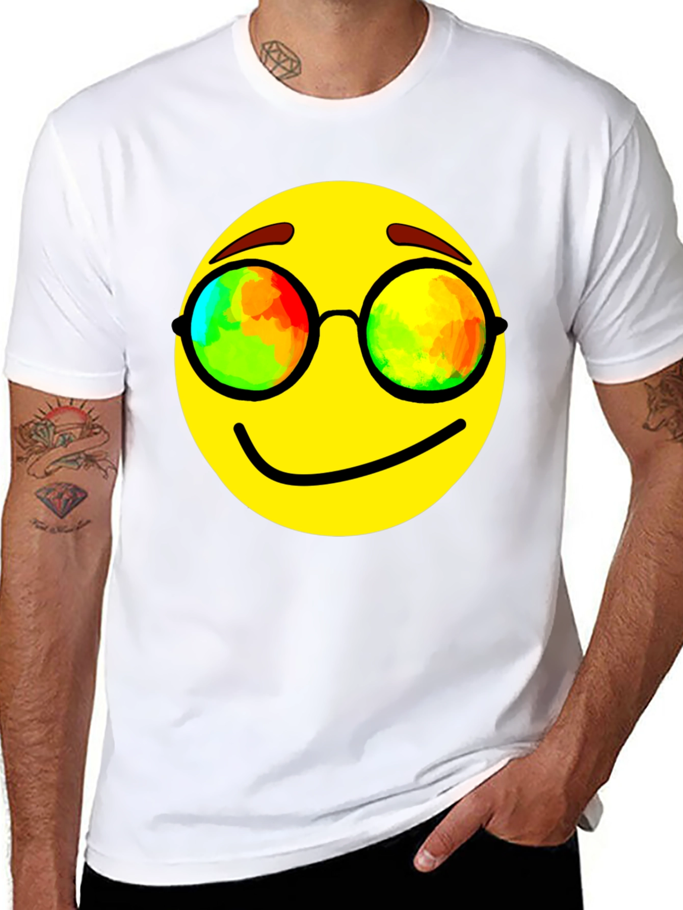 Black Cool Smiley Face Graphic Tee - Black Cotton Blend T-Shirt view 8