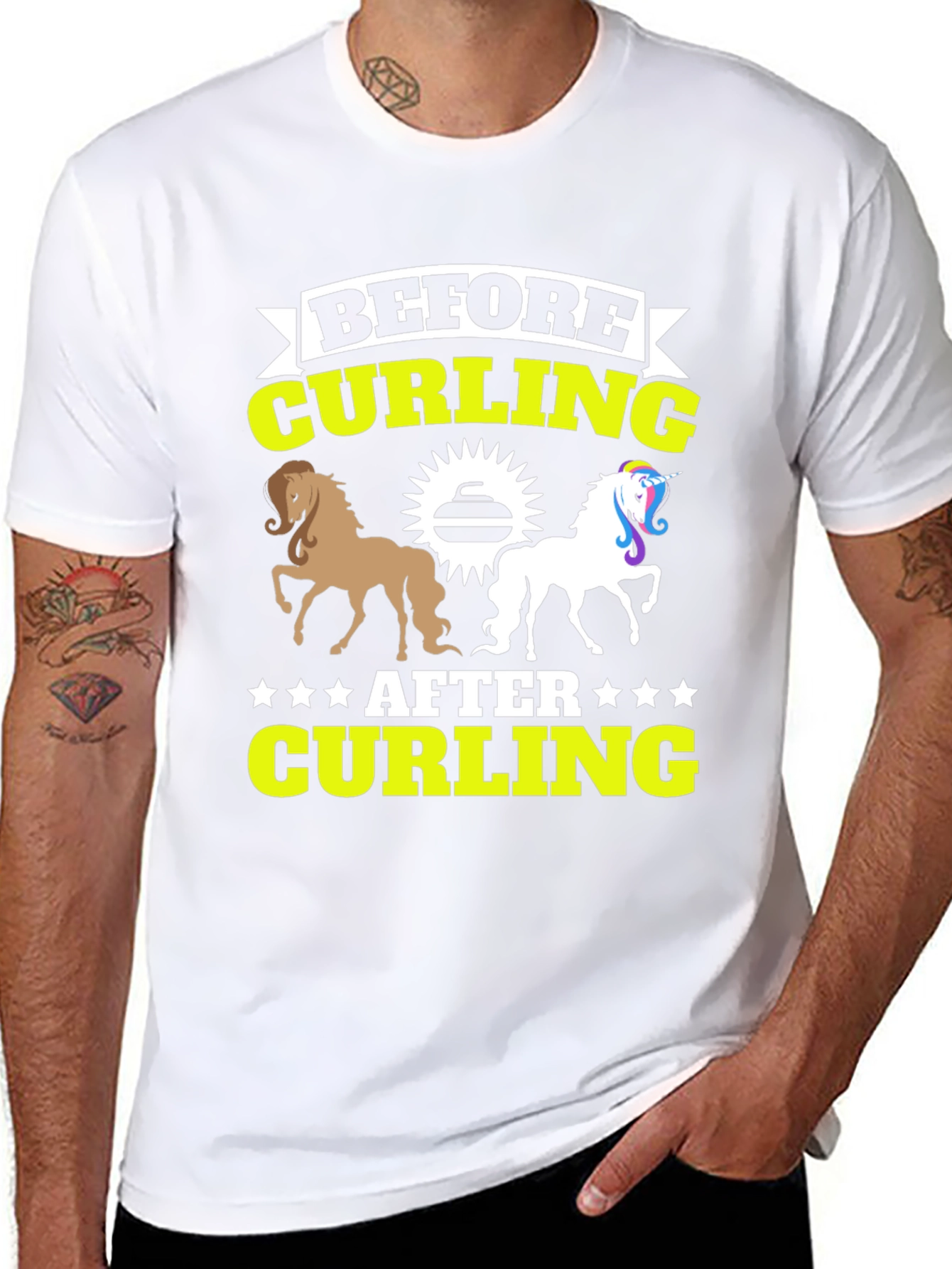 Black Before & After Curling T-Shirt - Horse Unicorn Tee view 8