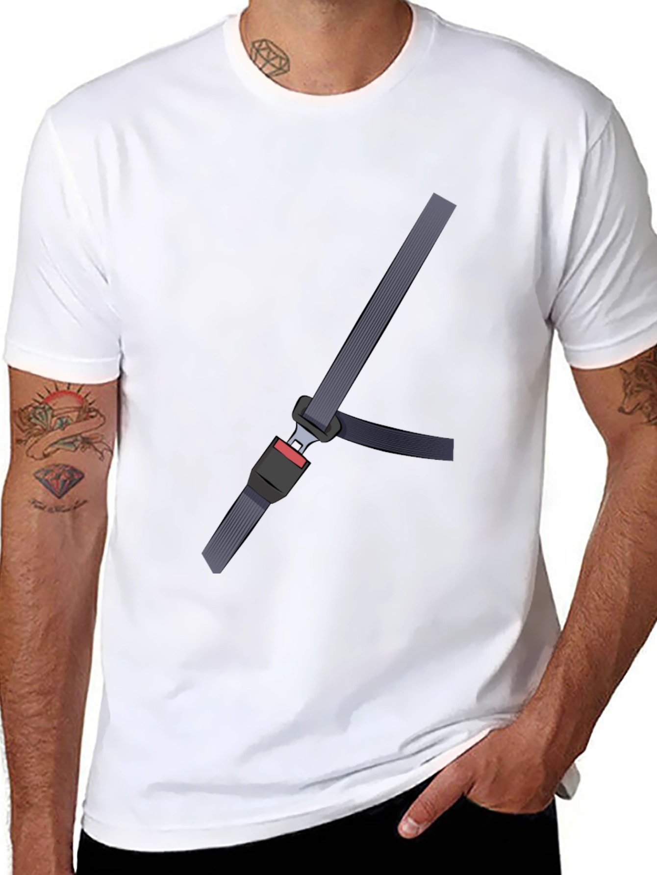 Black Seatbelt Illusion T-Shirt - Funny Safety Tee view 8