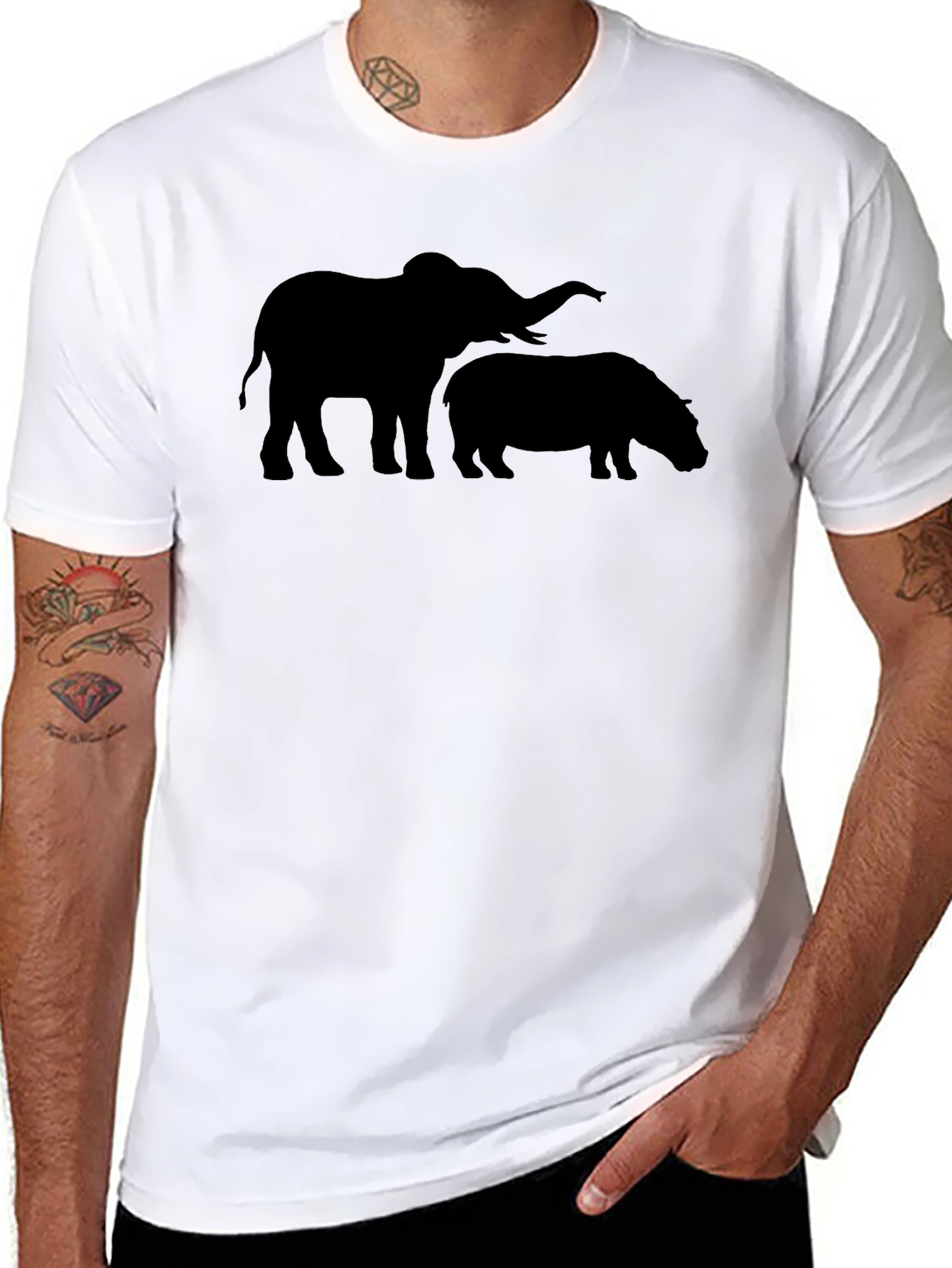 Black Elephant and Hippo Graphic T-Shirt view 8