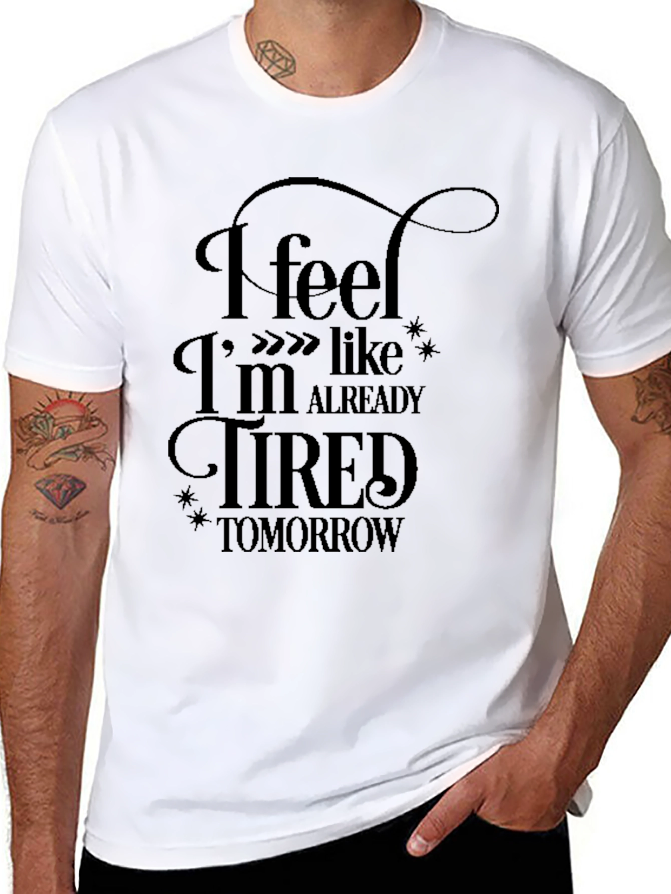 Black Funny Tired Tomorrow Black T-Shirt view 8