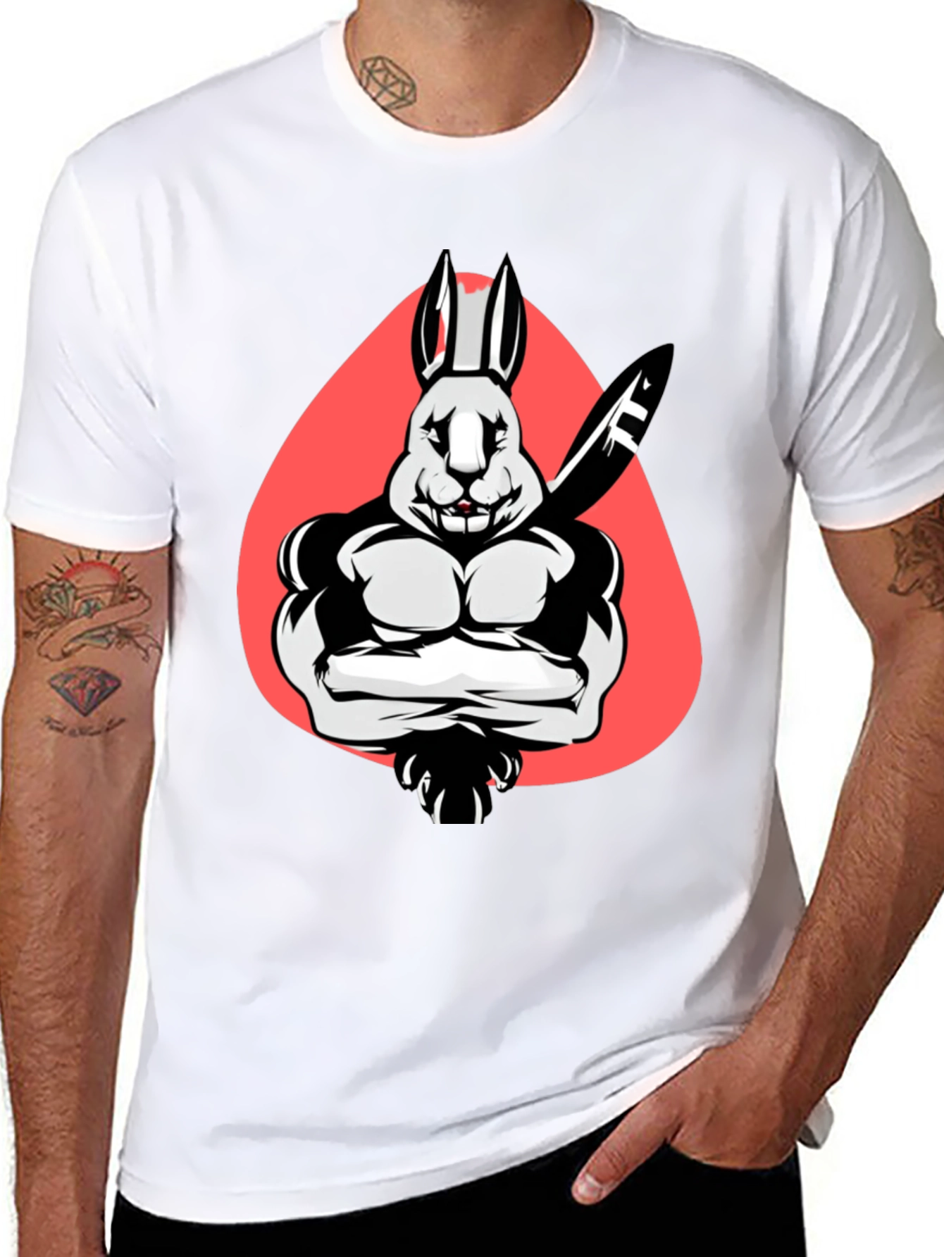 Black Muscle Rabbit T-Shirt - Black Graphic Tee view 8