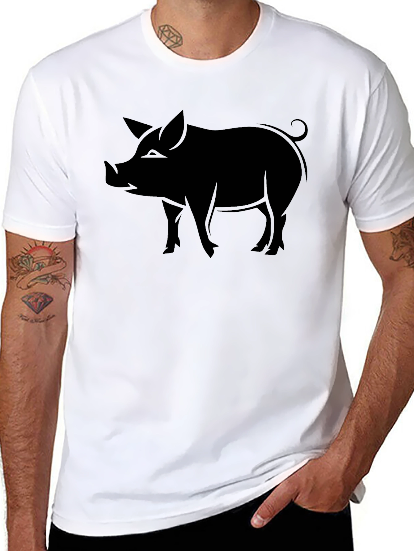 Black Black Pig Silhouette Graphic Tee view 8