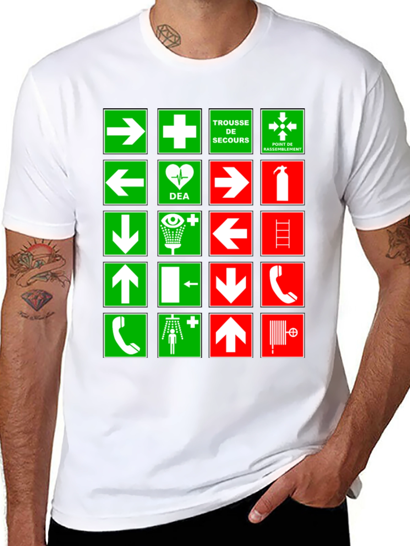 Black Safety Signs T-Shirt - Green & Red Graphic Tee view 8