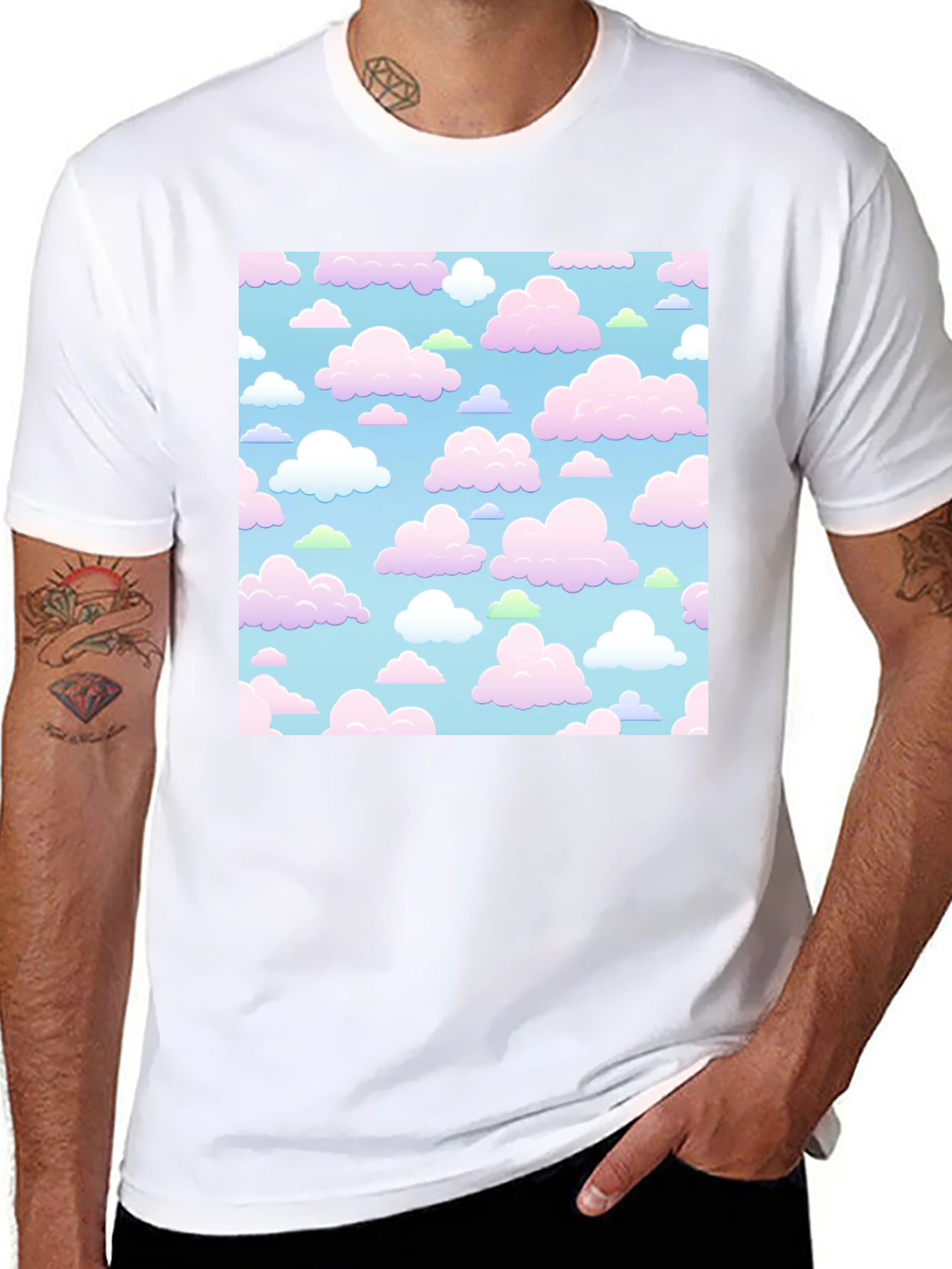 Black Cute Clouds Black T-Shirt view 8