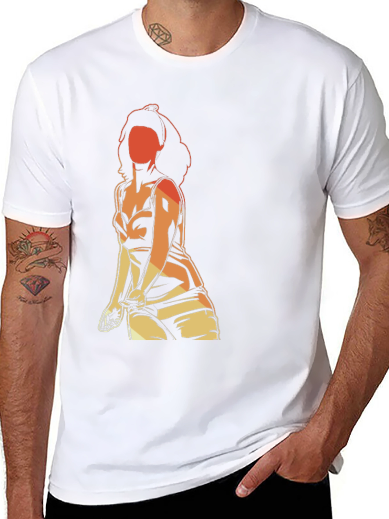 Black Retro Graphic T-Shirt - Woman Silhouette view 8