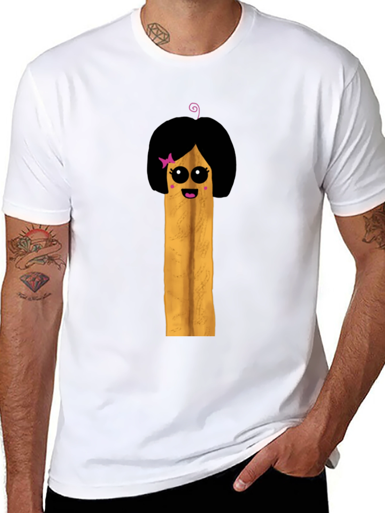 Black Fun Cartoon French Fry Girl Black T-Shirt view 8