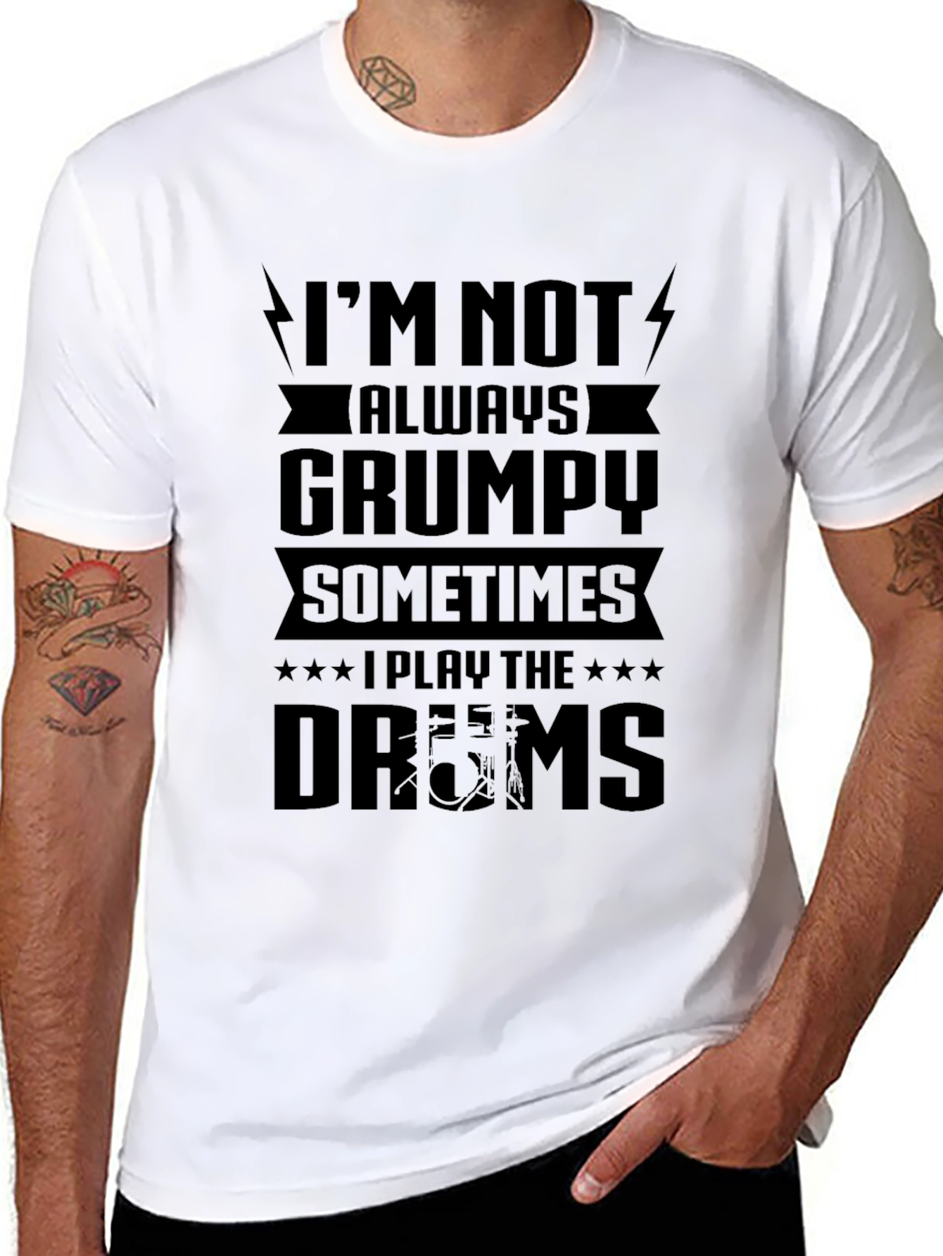 Black Grumpy Drums Graphic Tee - Black Cotton T-Shirt view 8
