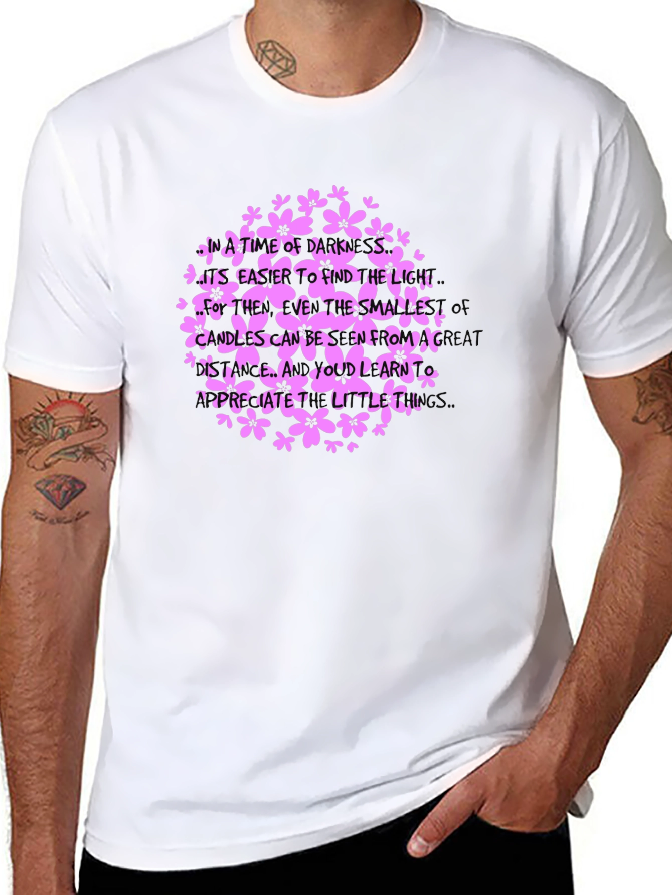 Black Floral Inspirational Quote T-Shirt view 8