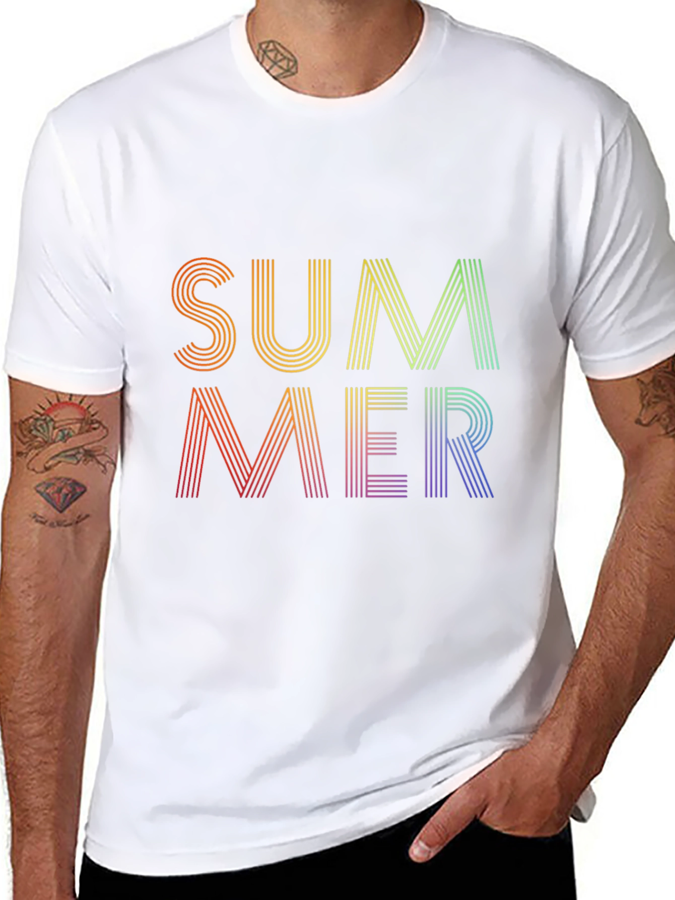 Black Summer Rainbow Graphic Tee - Black Cotton Blend view 8