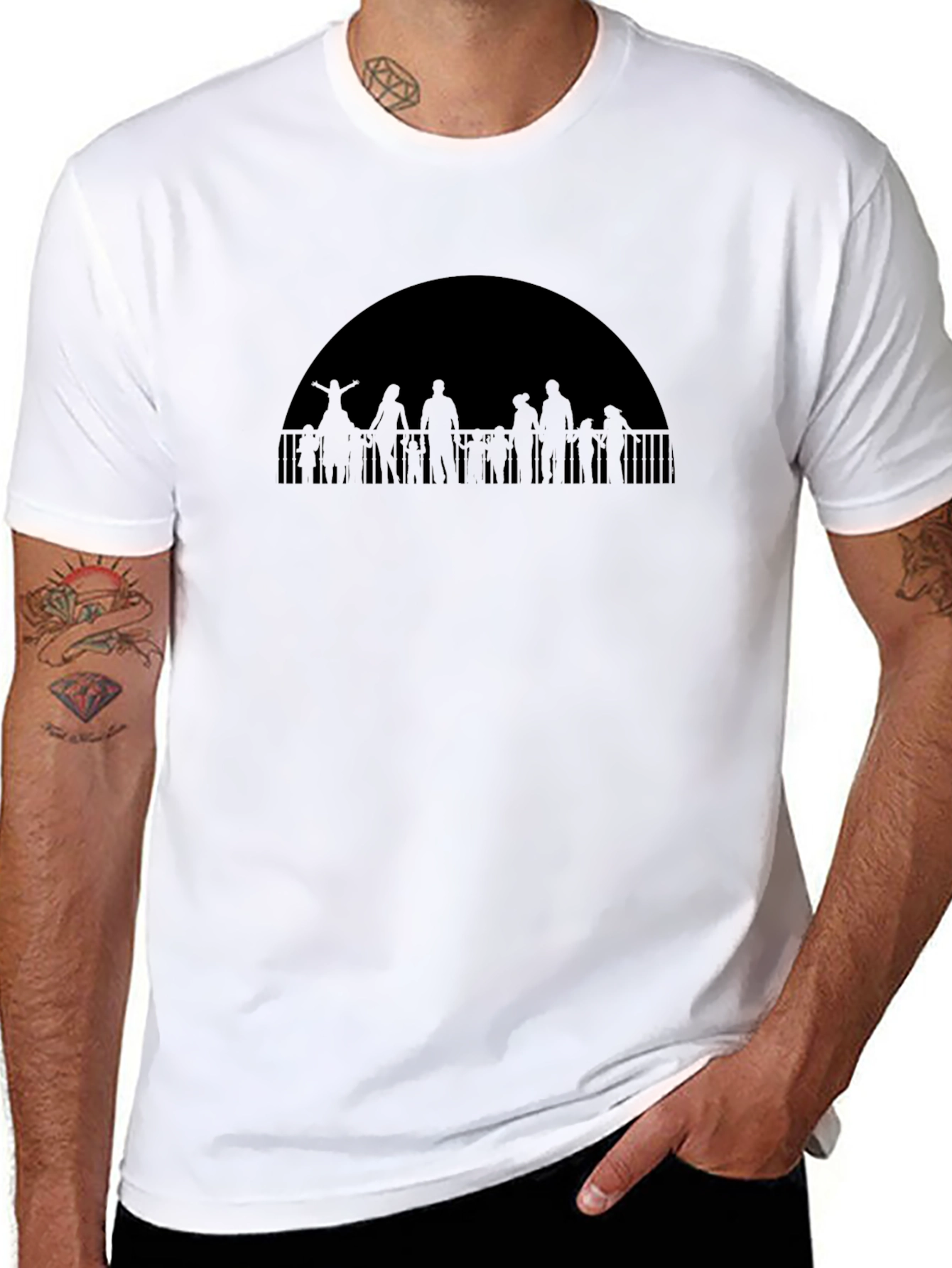 Black Silhouetted Crowd Graphic Tee view 8