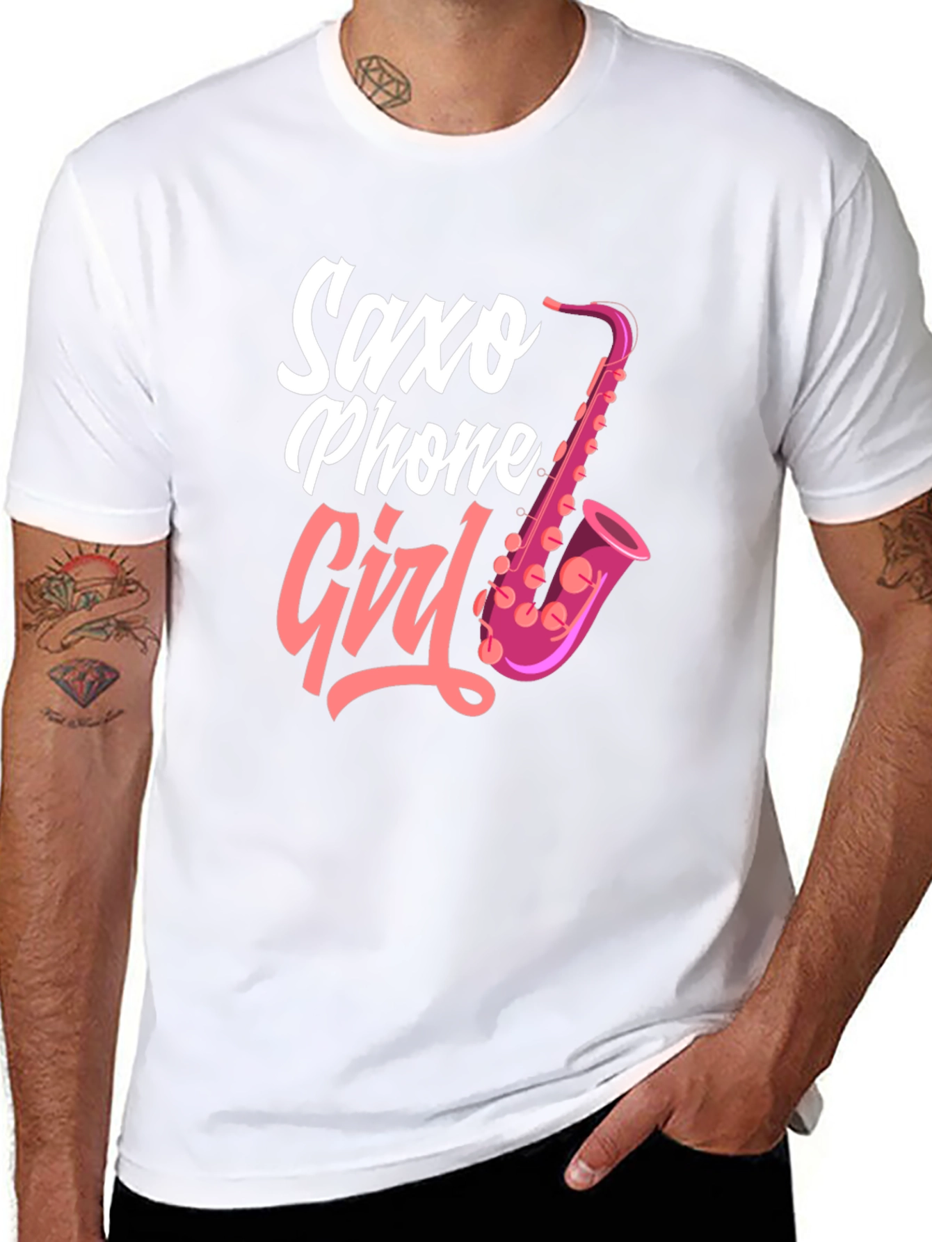 Black Saxo Phone Girl Black T-Shirt view 8