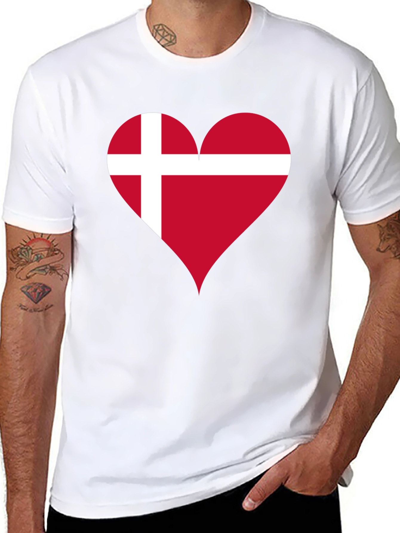Black Denmark Flag Heart T-Shirt - Show Your Love! view 8
