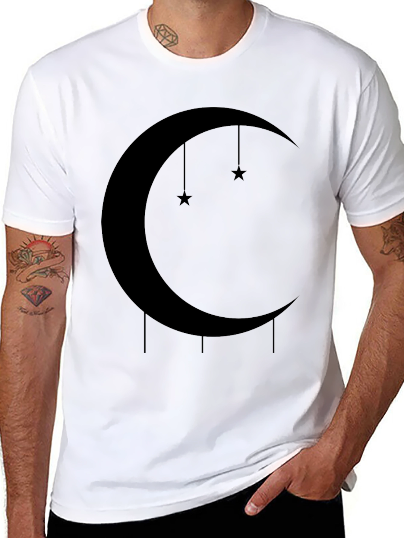 Black Celestial Crescent Moon & Stars Graphic Tee view 8