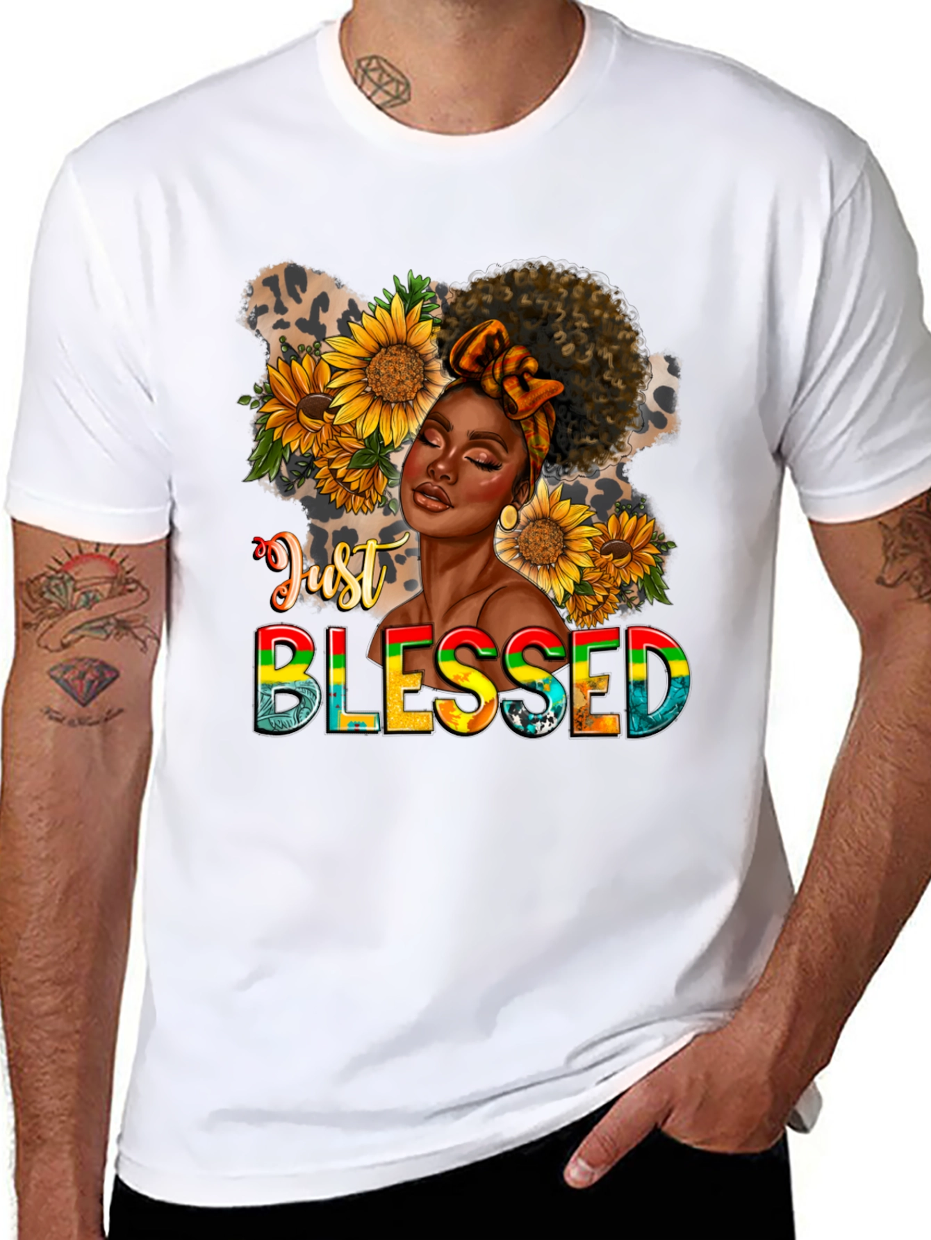 Black Just Blessed Black Woman Sunflower Graphic T-Shirt view 8