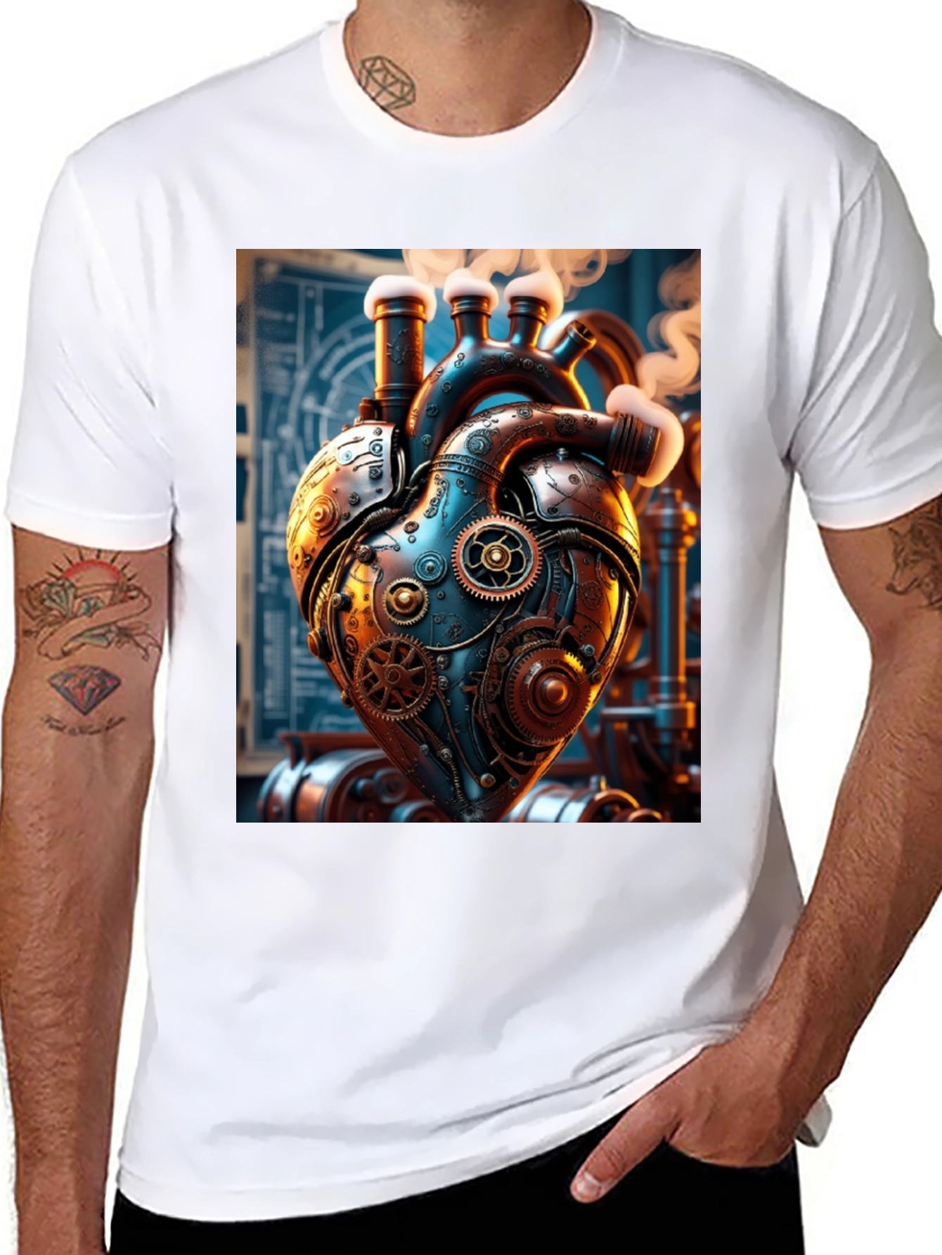 Black Steampunk Heart Graphic Tee - Mechanical Love view 8