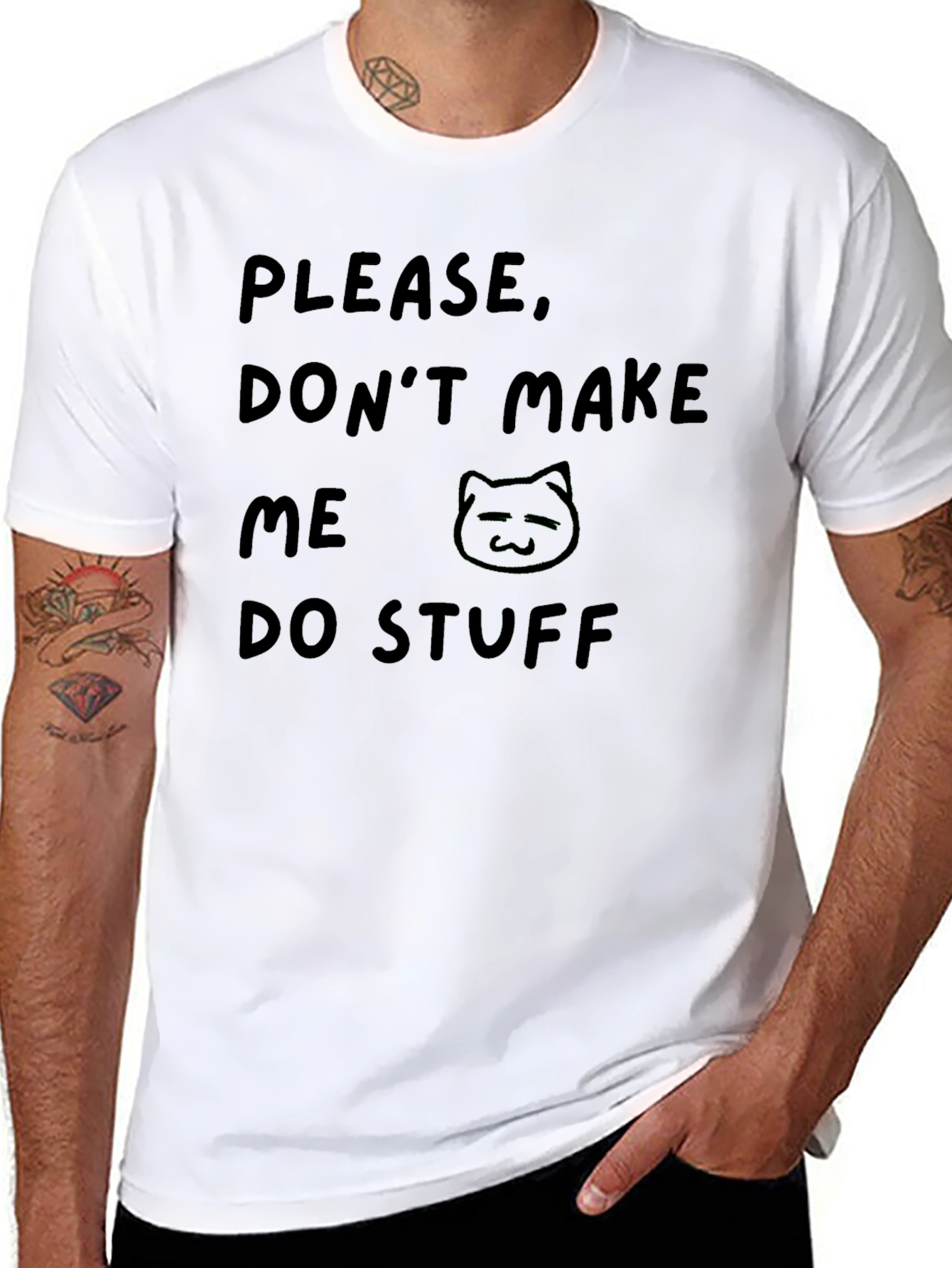 Black Funny Black T-Shirt - Please Don't Make Me Do Stuff Cat Tee view 8