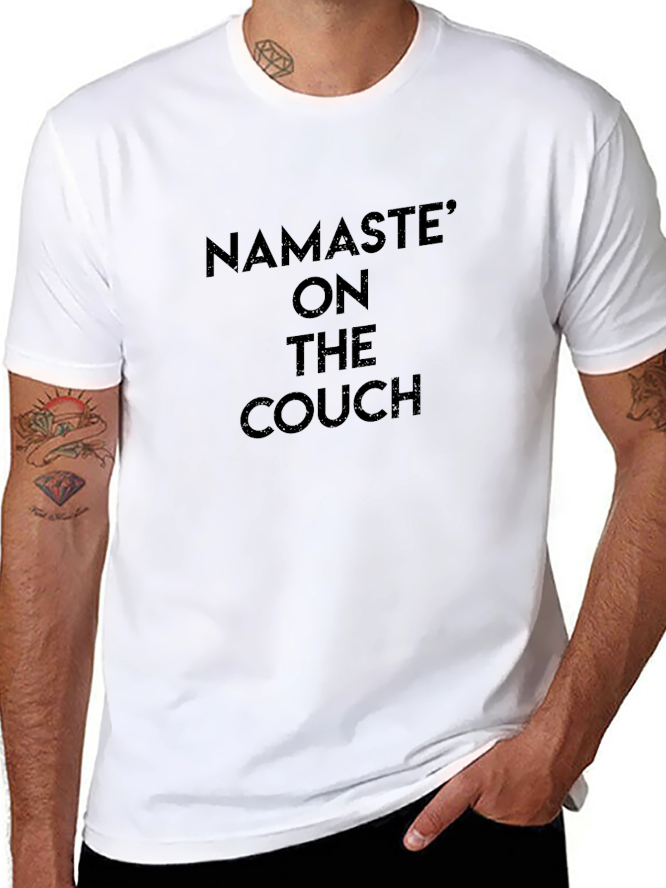 Black Namaste On The Couch Black Graphic Tee view 8
