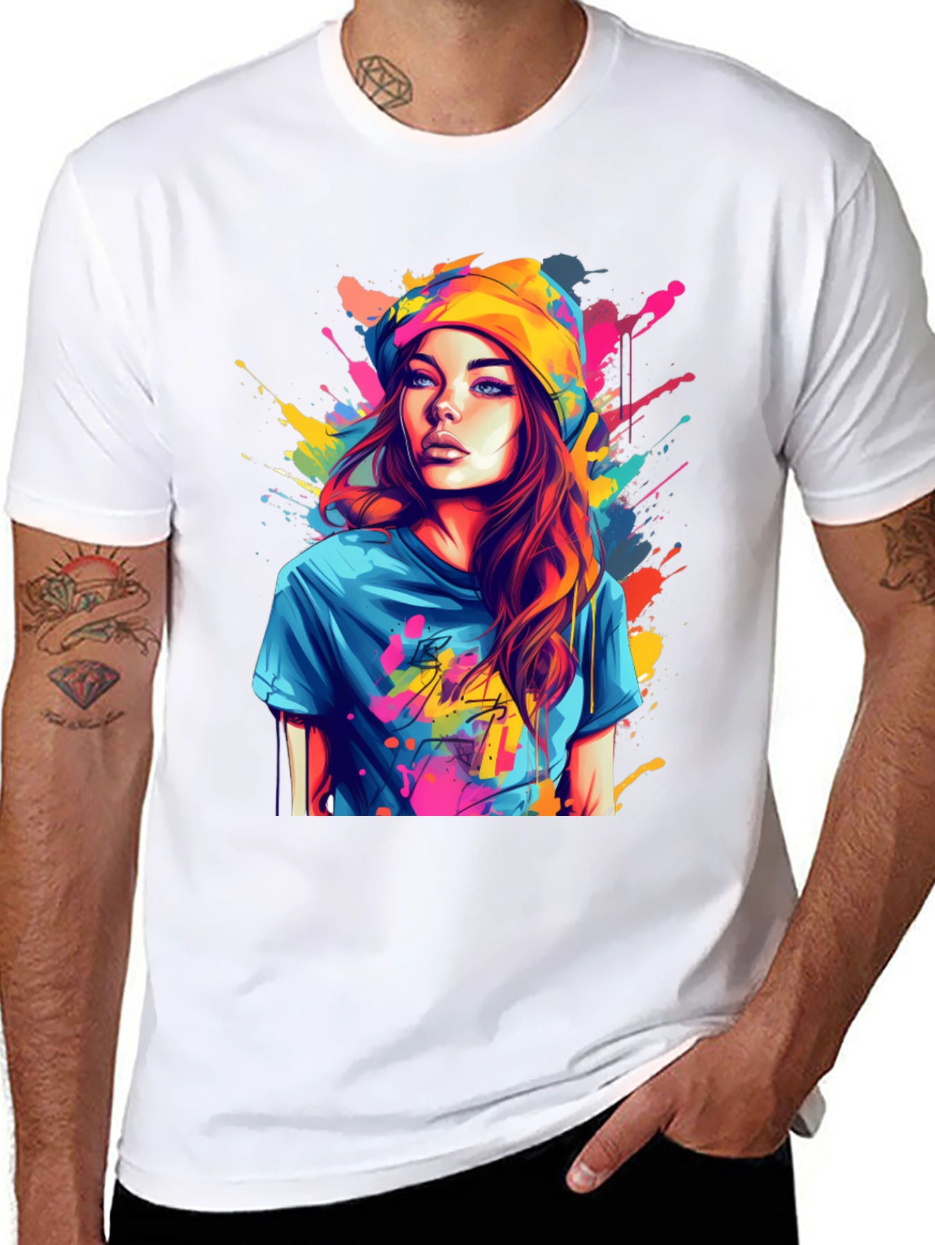 Black Colorful Art Girl T-Shirt view 8