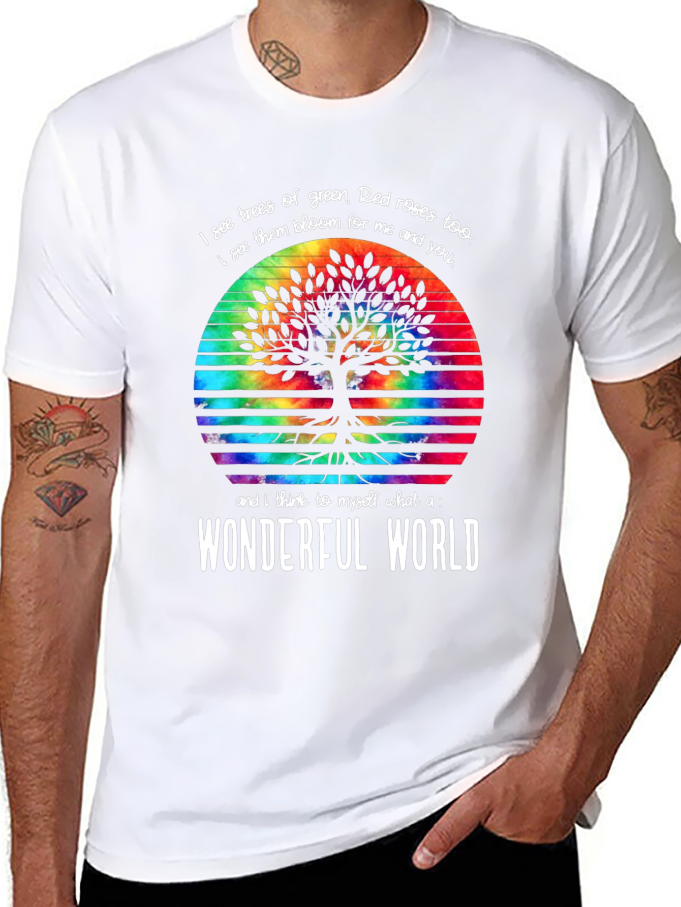 Black Wonderful World Tree Tie-Dye Graphic Tee view 8