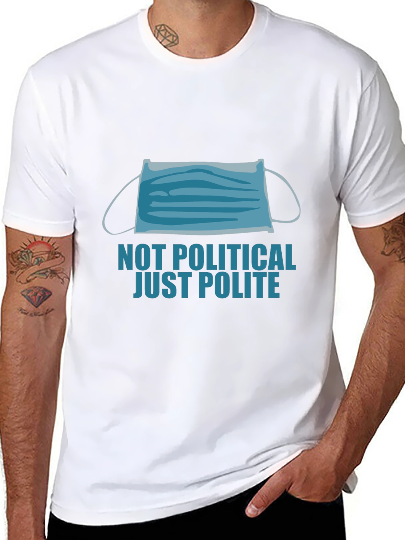 Black Not Political Just Polite Face Mask Graphic Tee view 8