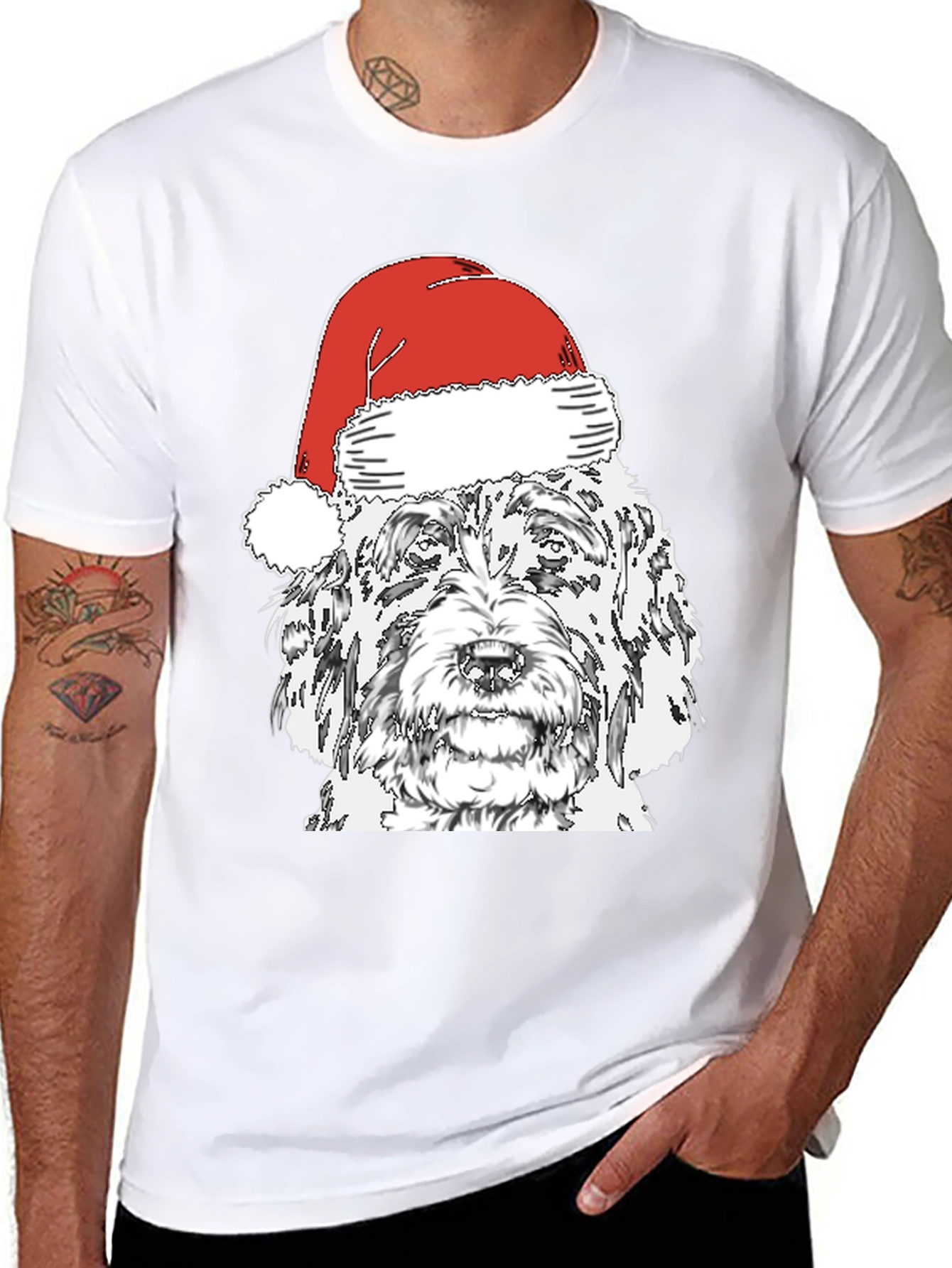 Black Dog With Santa Hat T-Shirt view 8
