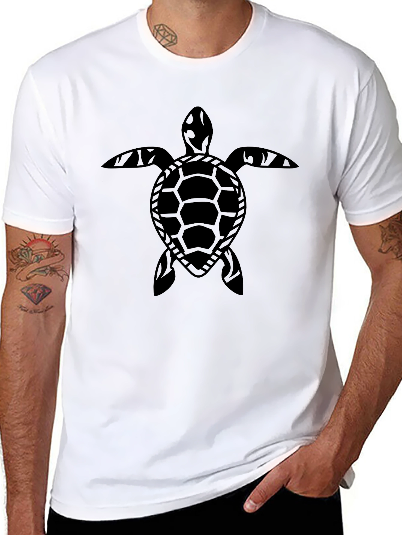Black Turtle Graphic Tee - Black Cotton Blend Casual Wear view 8