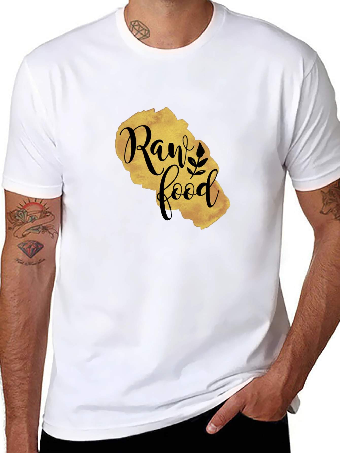 Raw Food Gold Print Black T-Shirt - 8