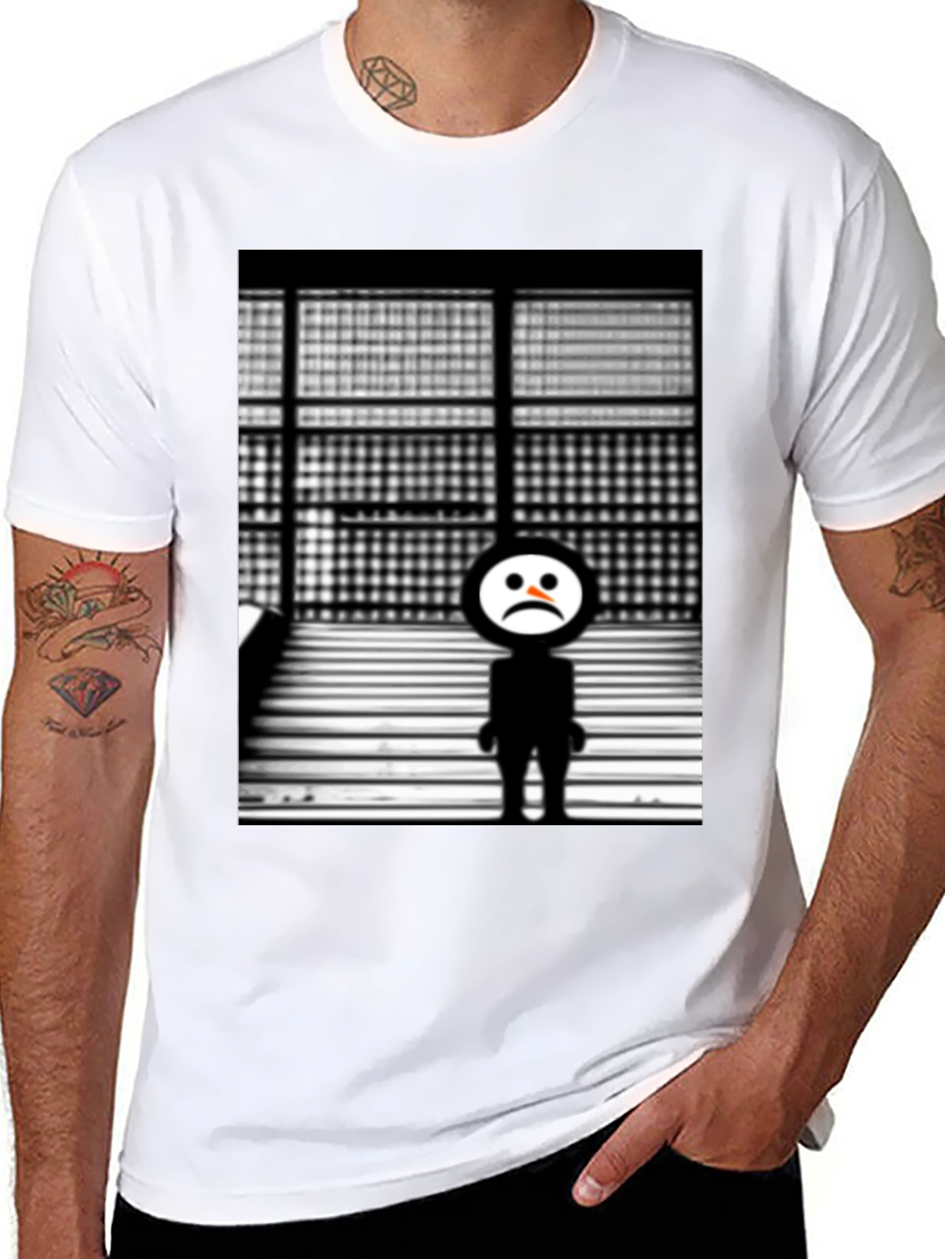 Black Sad Robot Graphic Black T-Shirt view 8